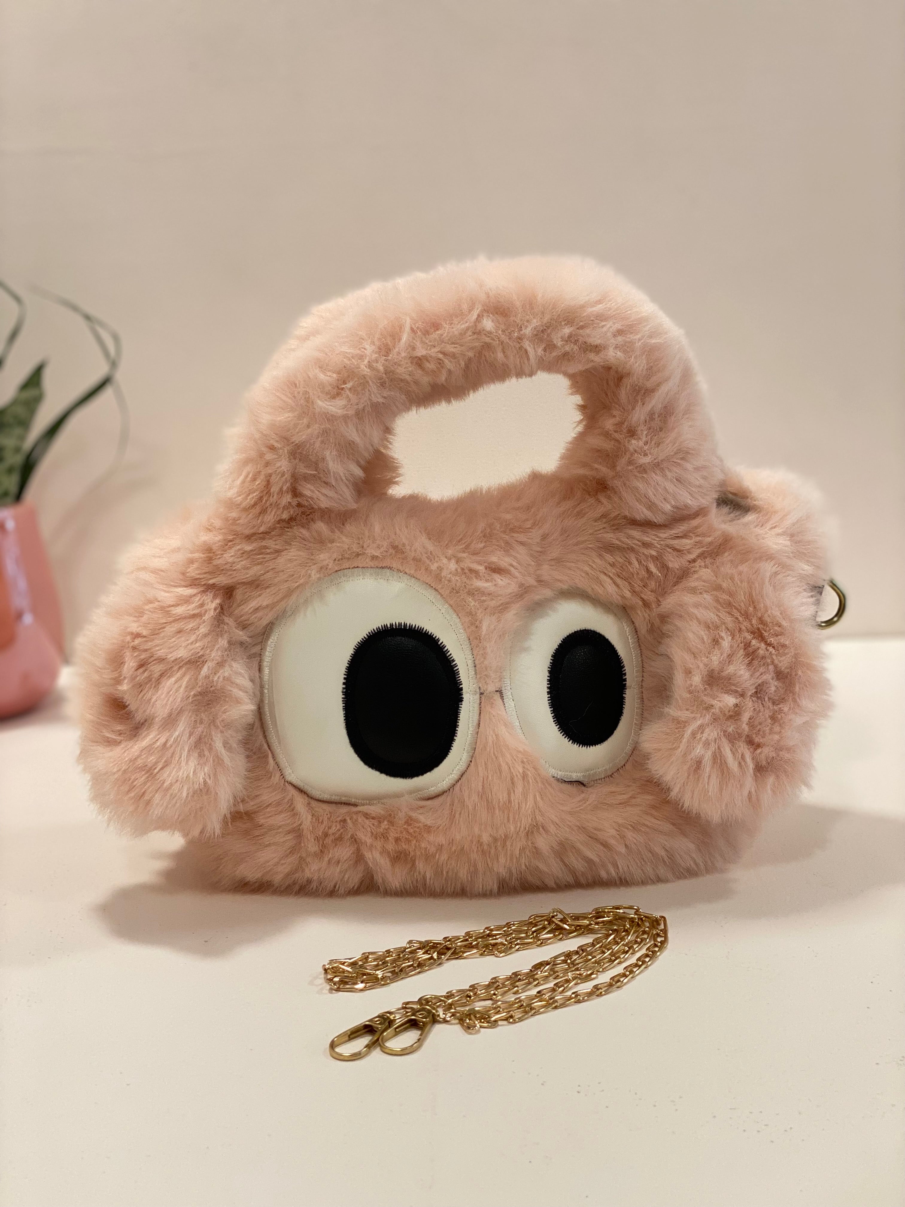 Cute Fluffy Cartoon Eye Handbag for Women & Girls – Soft Faux Fur Sling Bag with Chain Strap