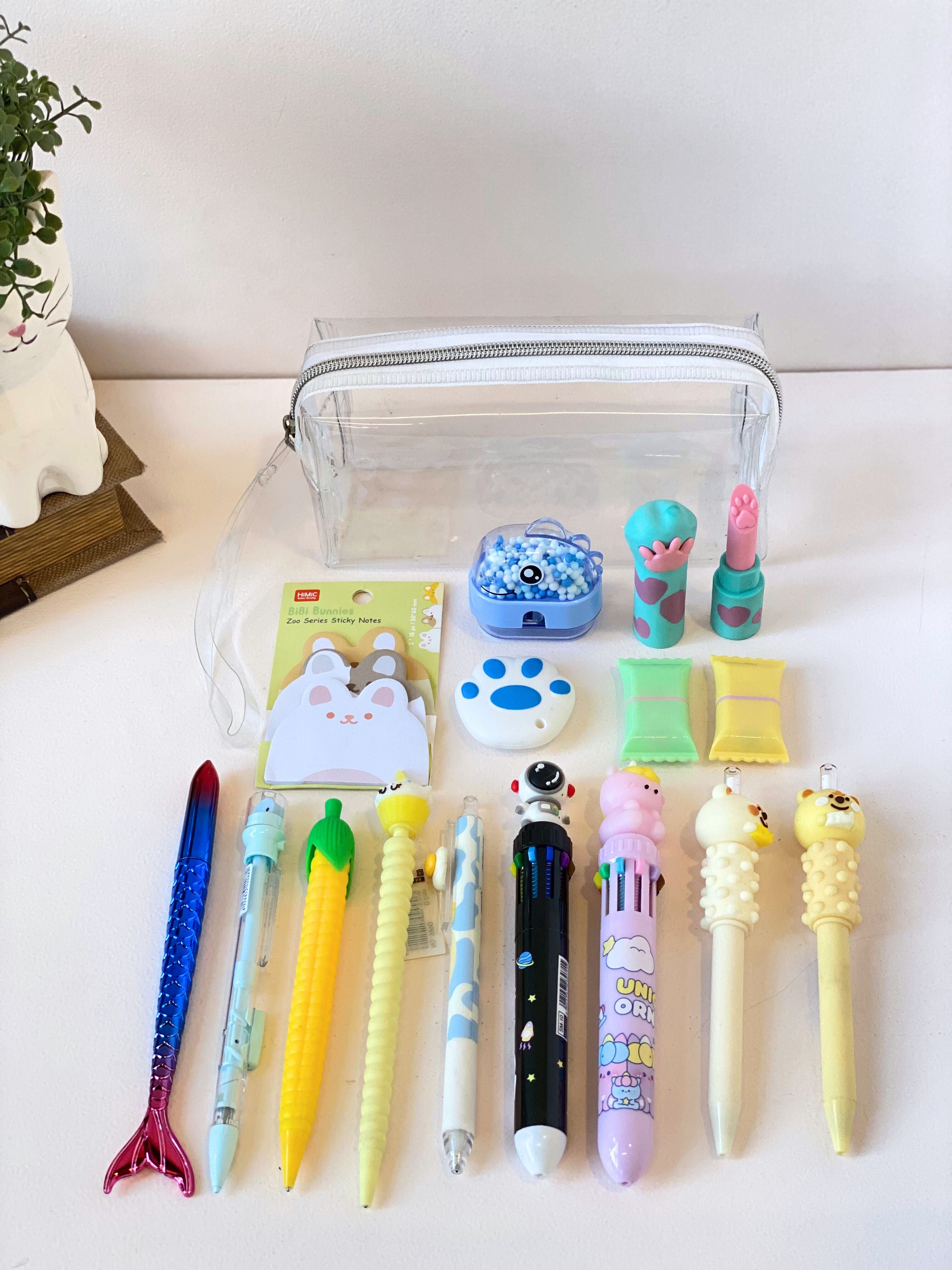 Kawaii Stationery Mega Hamper – 16-Piece Cute Pen & Accessory Gift Set with Transparent Pouch