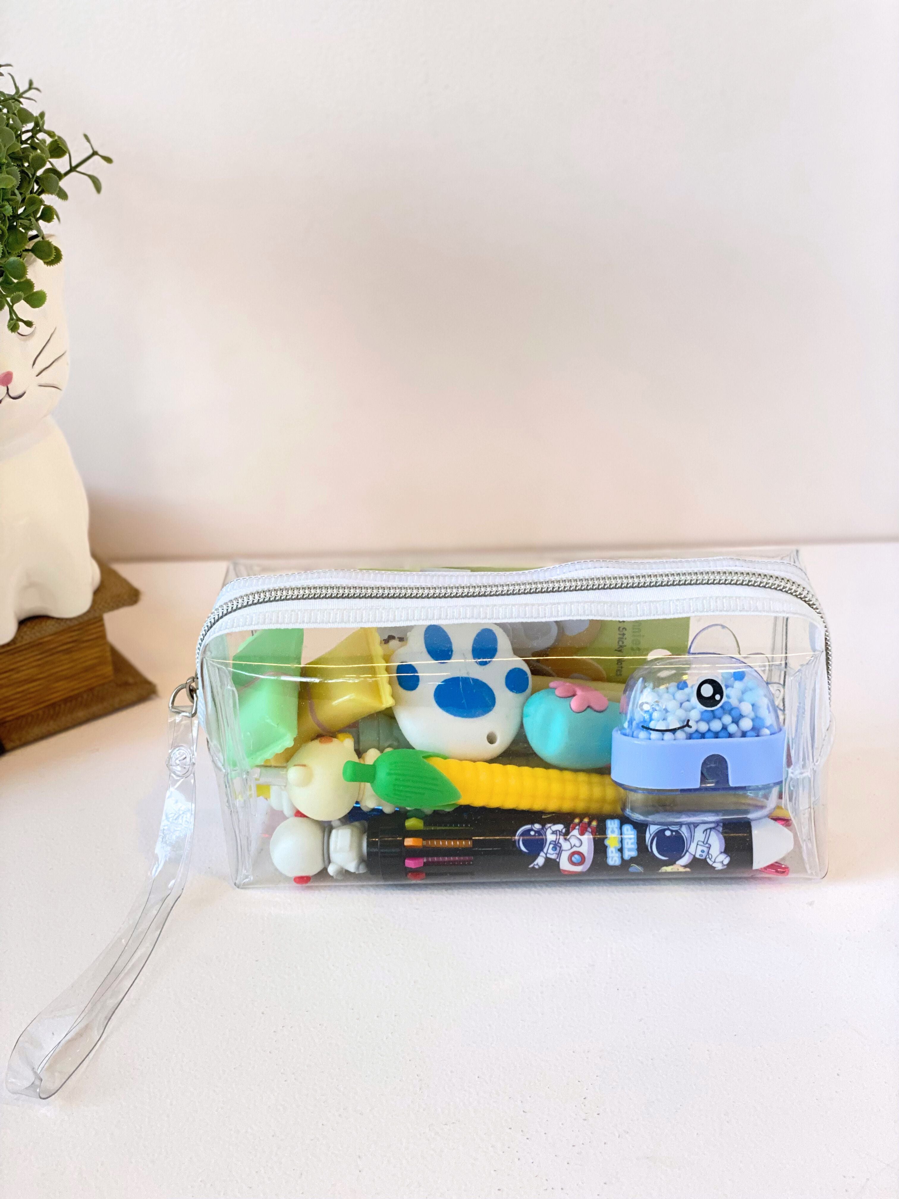 Kawaii Stationery Mega Hamper – 16-Piece Cute Pen & Accessory Gift Set with Transparent Pouch