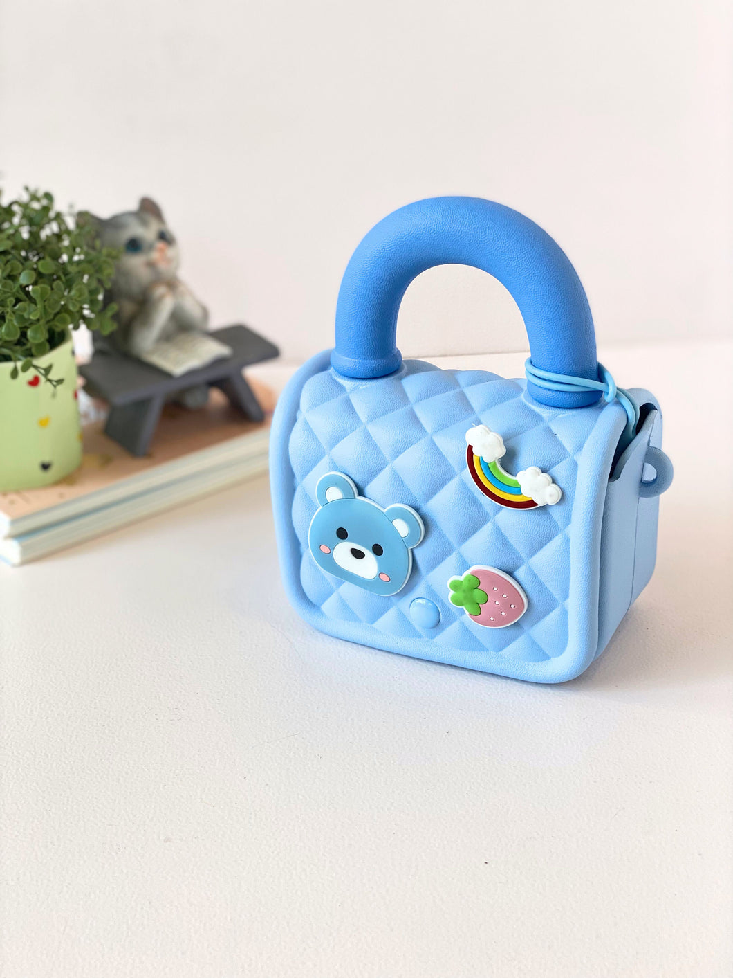 Cute Blue Bear Silicone Handbag for Kids – Lightweight Crossbody Bag with Adjustable Strap