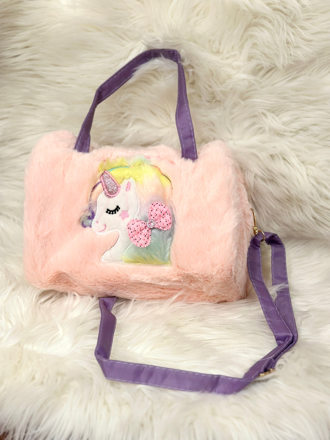 Cute Unicorn Fur Duffle Bag