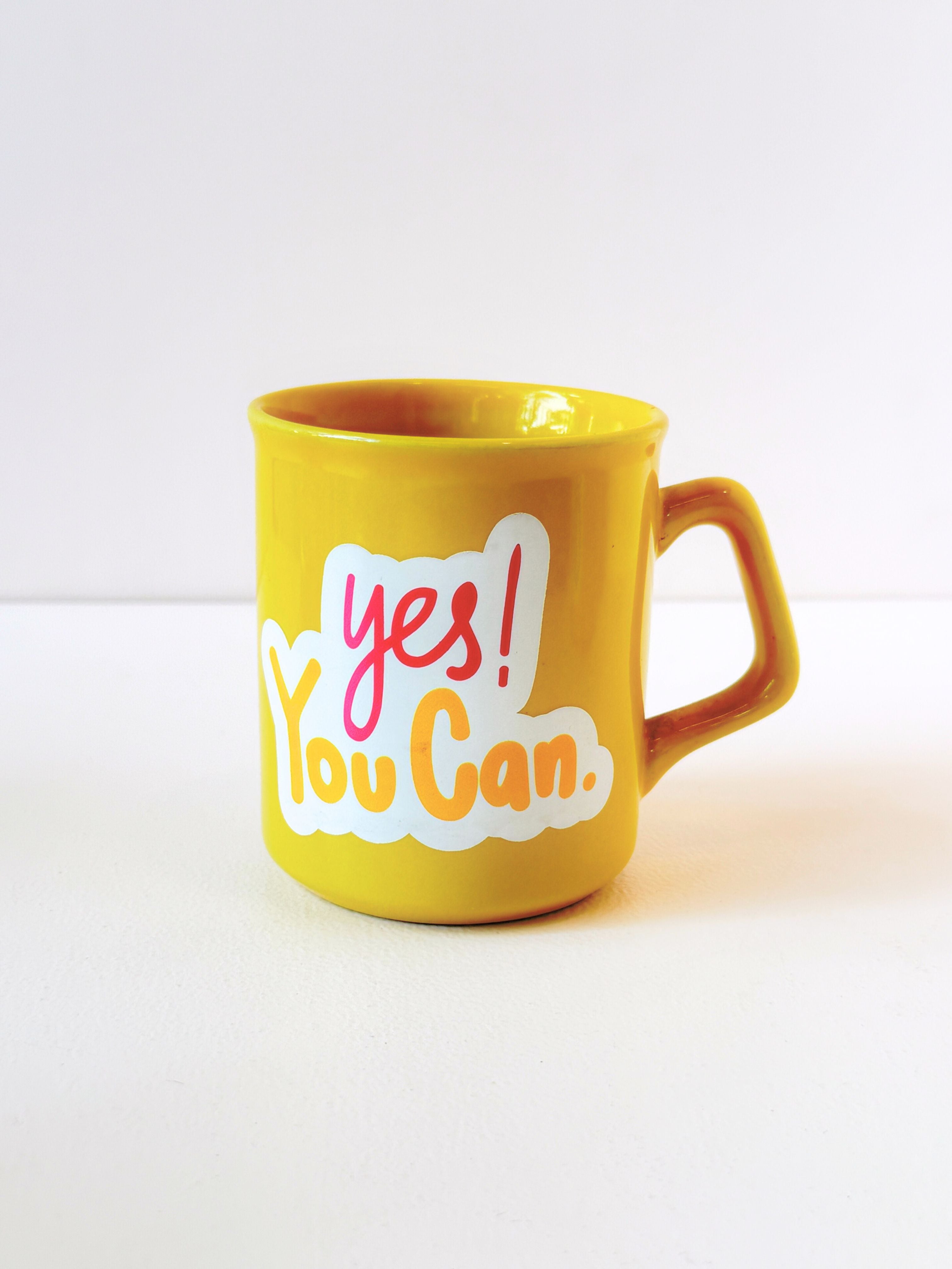 Motivational Quote Mugs – “Yes! You Can” & “Don’t Quit” – Bright Yellow Ceramic Cups
