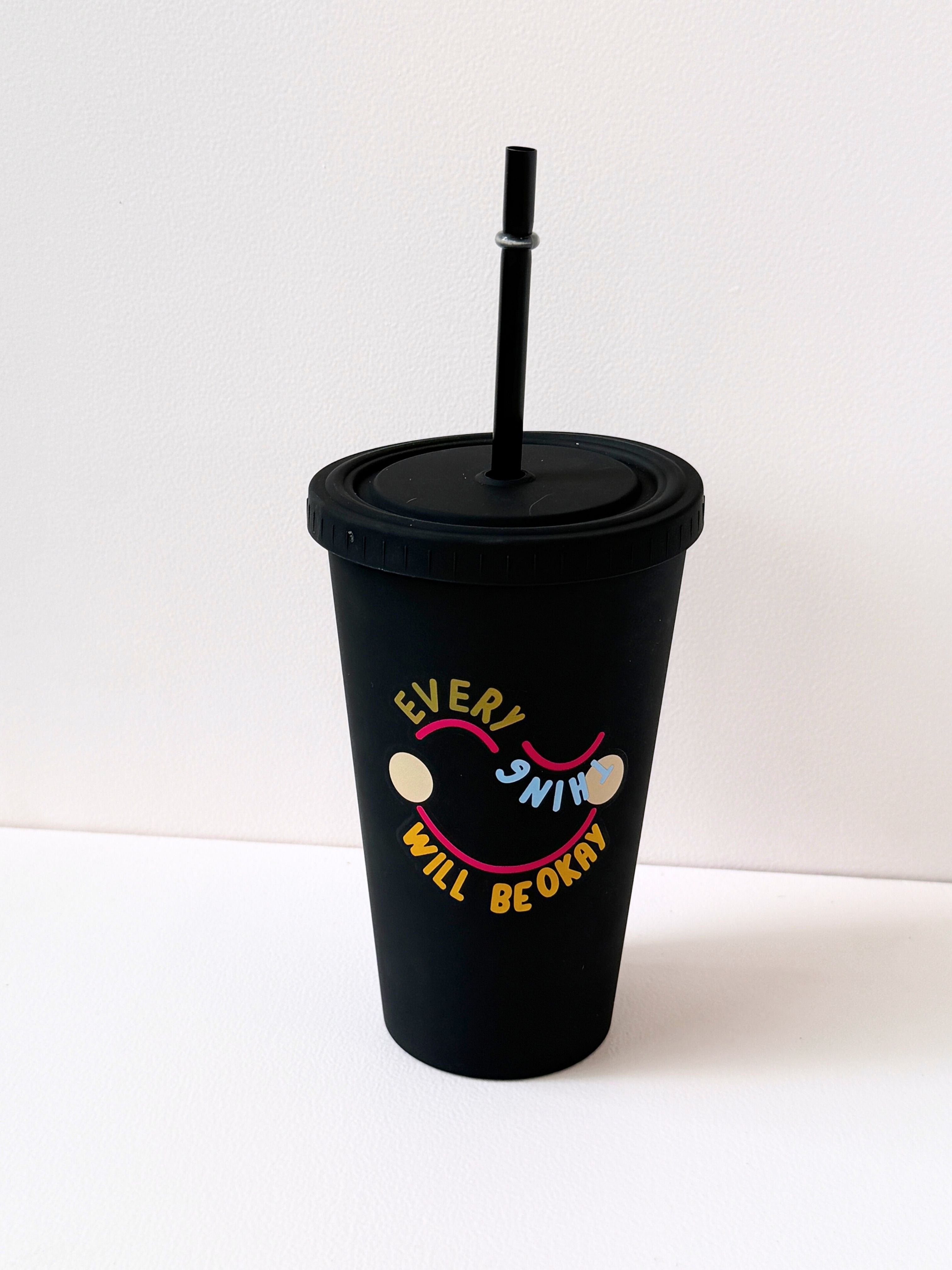 Reusable Matte Tumbler with Straw – Inspirational & Fun Designs