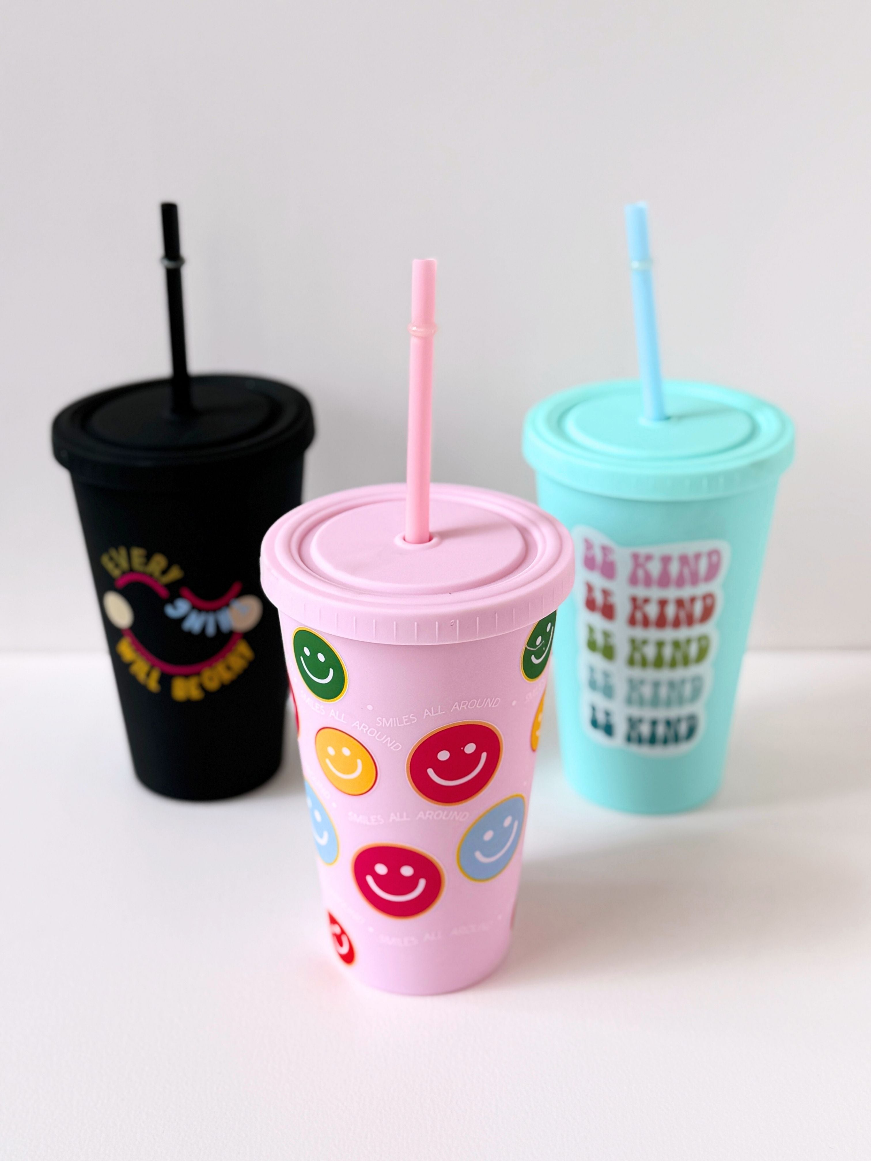 Reusable Matte Tumbler with Straw – Inspirational & Fun Designs