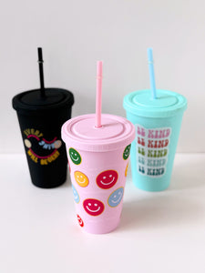 Reusable Matte Tumbler with Straw – Inspirational & Fun Designs