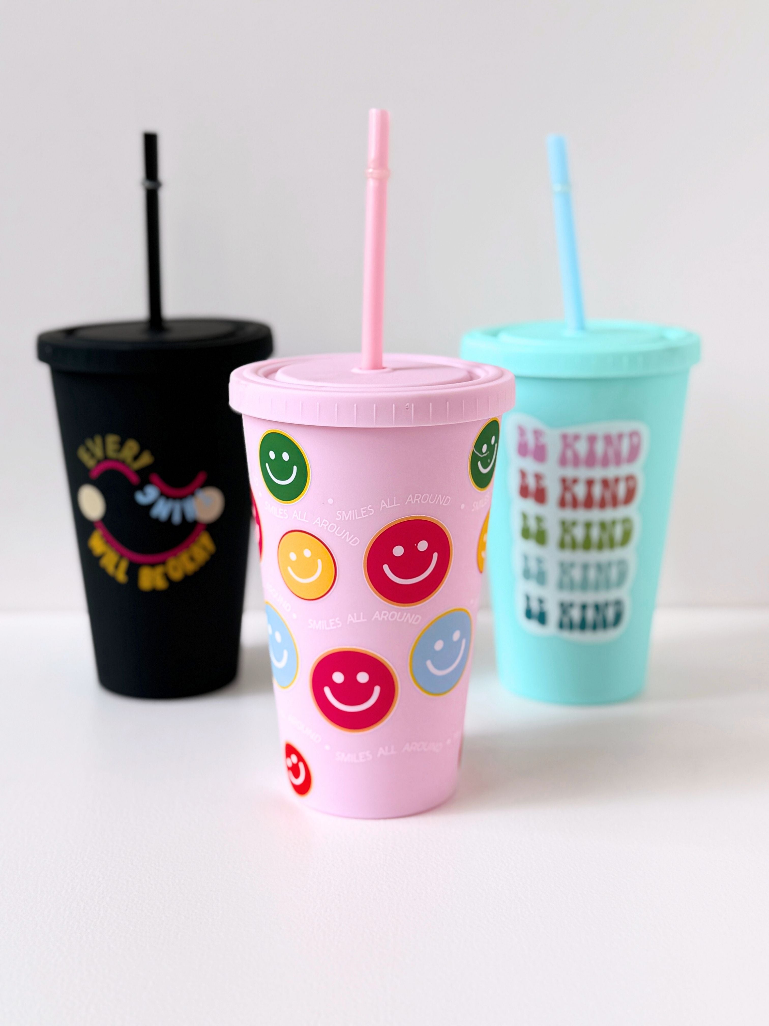 Reusable Matte Tumbler with Straw – Inspirational & Fun Designs