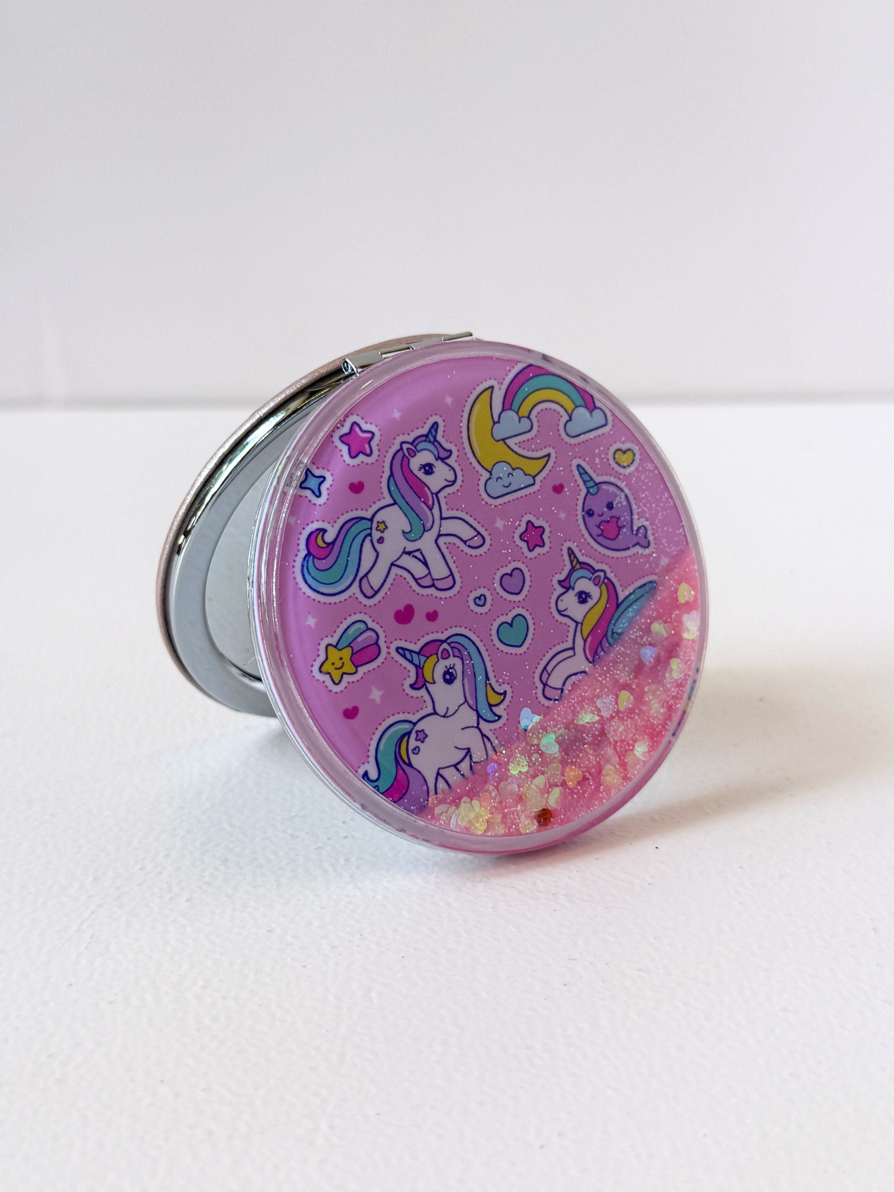 Unicorn Glitter Compact Mirror – Cute Pocket-Sized Makeup Mirror for Kids & Teens