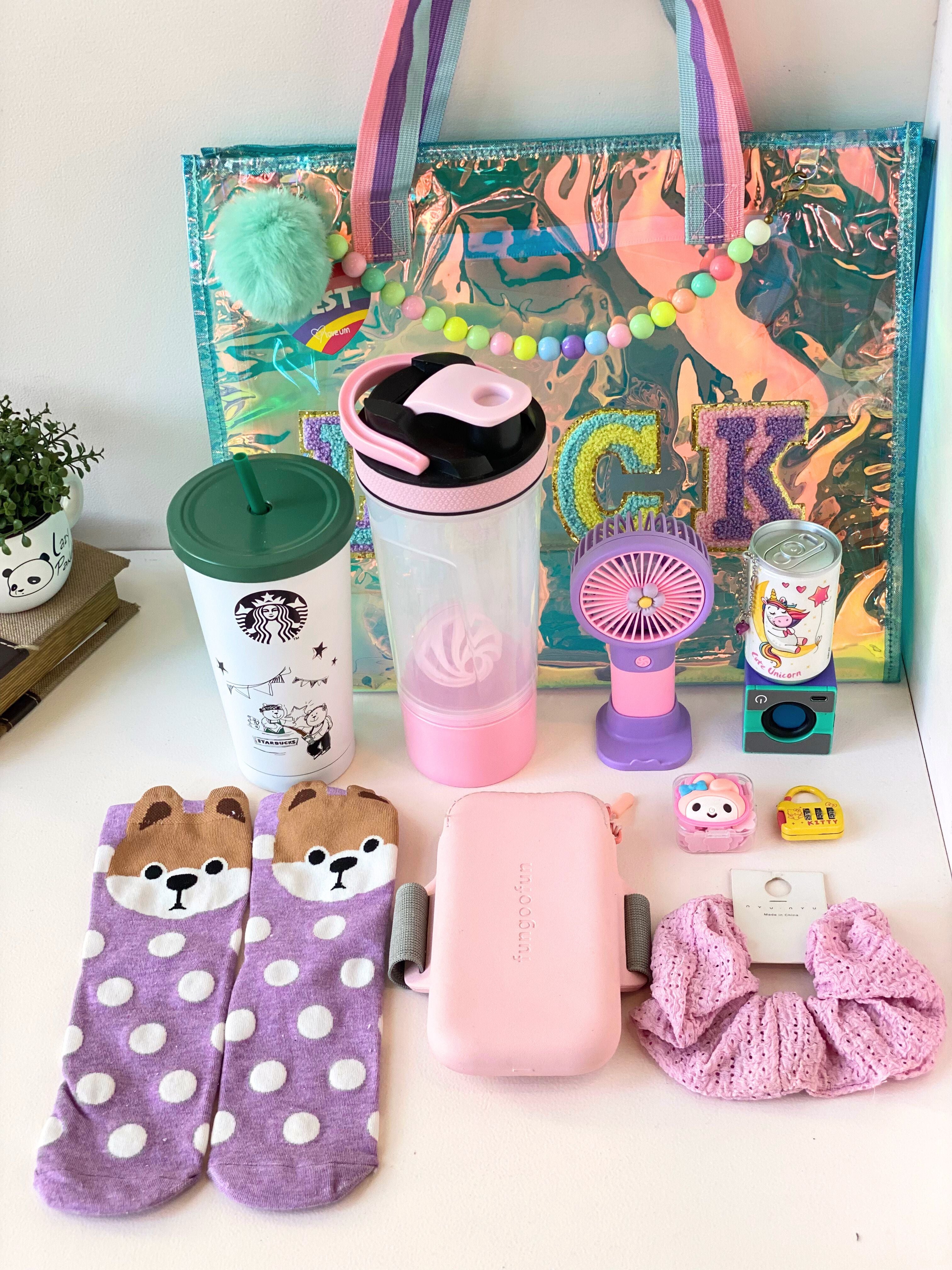 Cute Gym Essentials Hamper for Girls | Workout Gift Set with Bottle, Socks, Fan & More