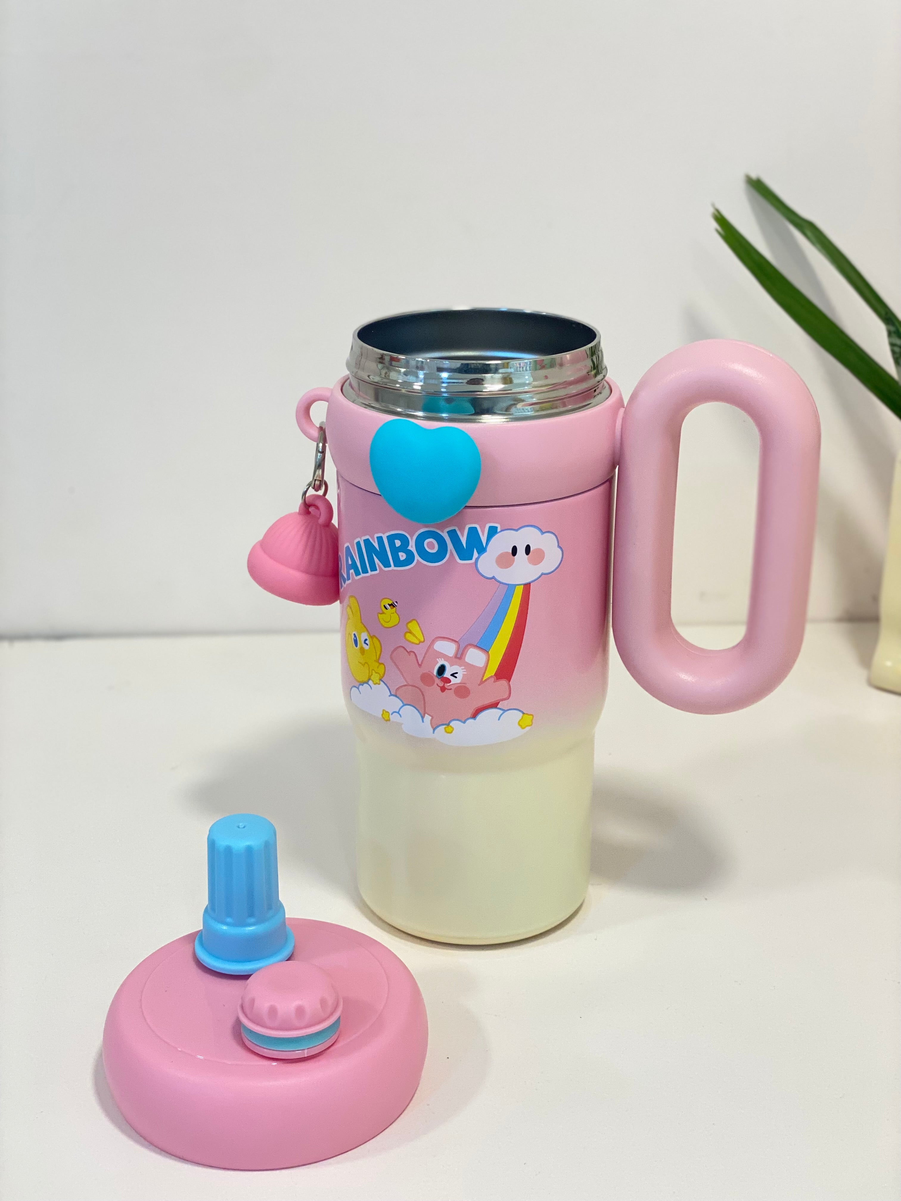 Rainbow Pastel Matte Insulated Tumbler Flask with Straw -With A winter Cap Keycharm