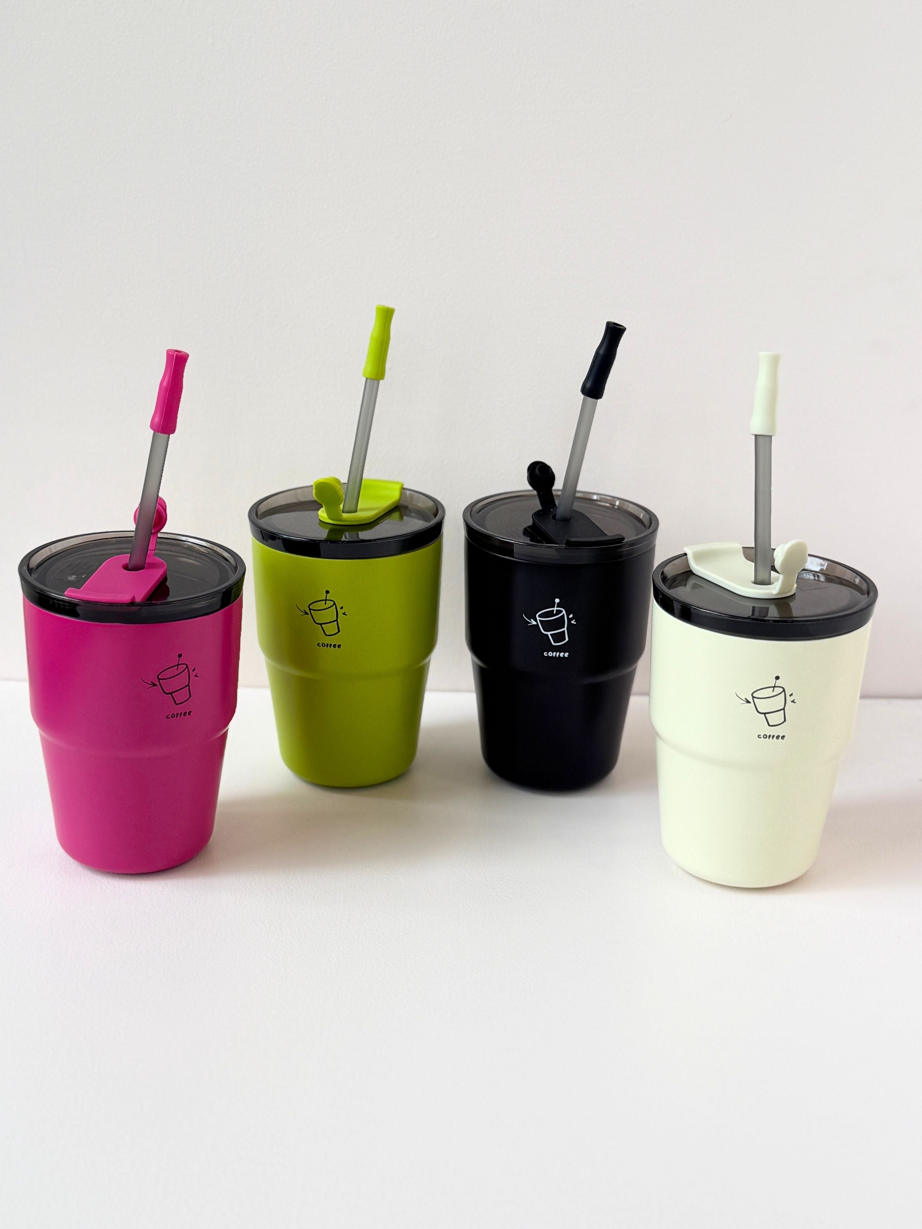 Reusable Coffee Tumbler with Straw – 4 Color Variants | Eco-Friendly Travel Cup (500ml)
