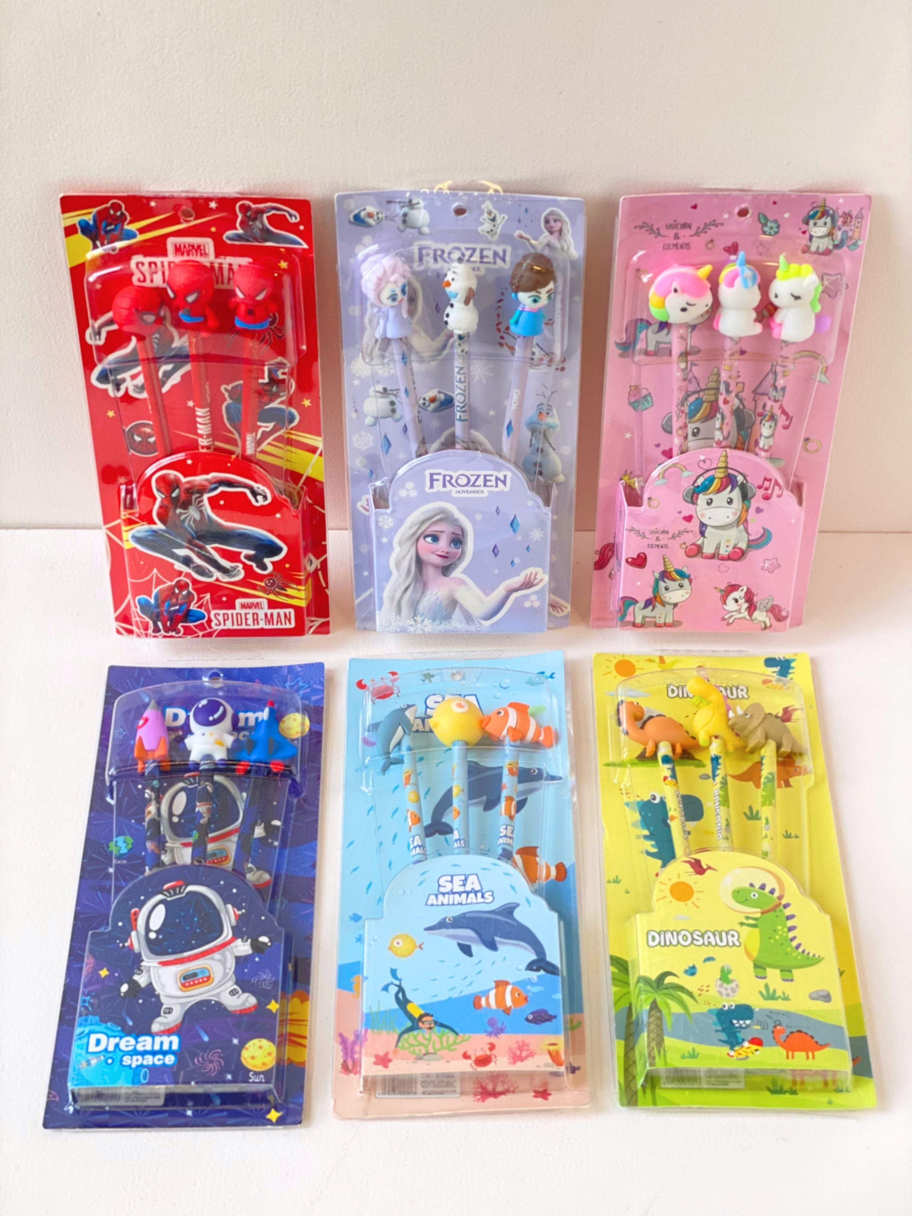 3D Cartoon Topper Pencil Set for Kids – Set of 3 | Cute Themed Characters | Ideal for Gifting & School Use