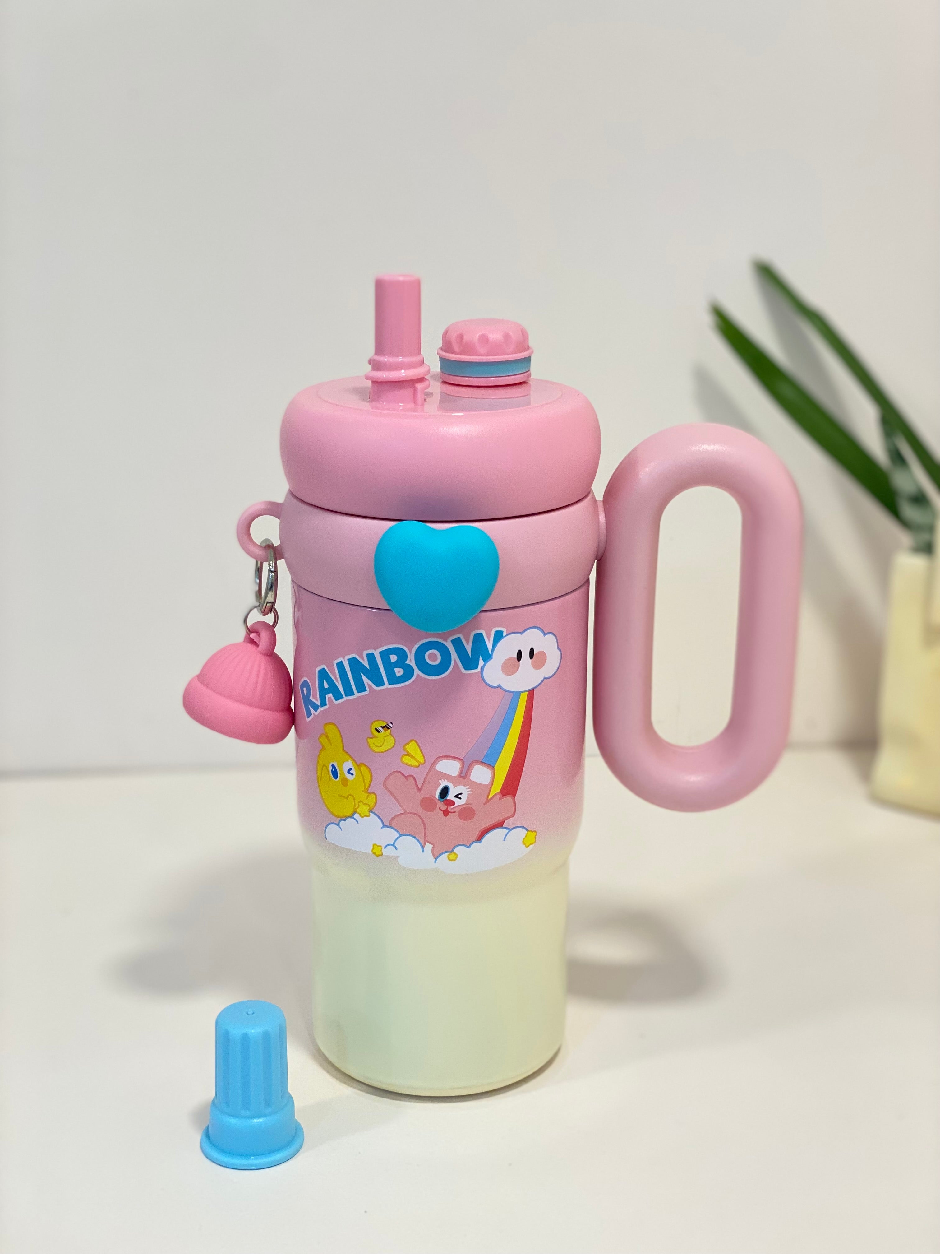 Rainbow Pastel Matte Insulated Tumbler Flask with Straw -With A winter Cap Keycharm