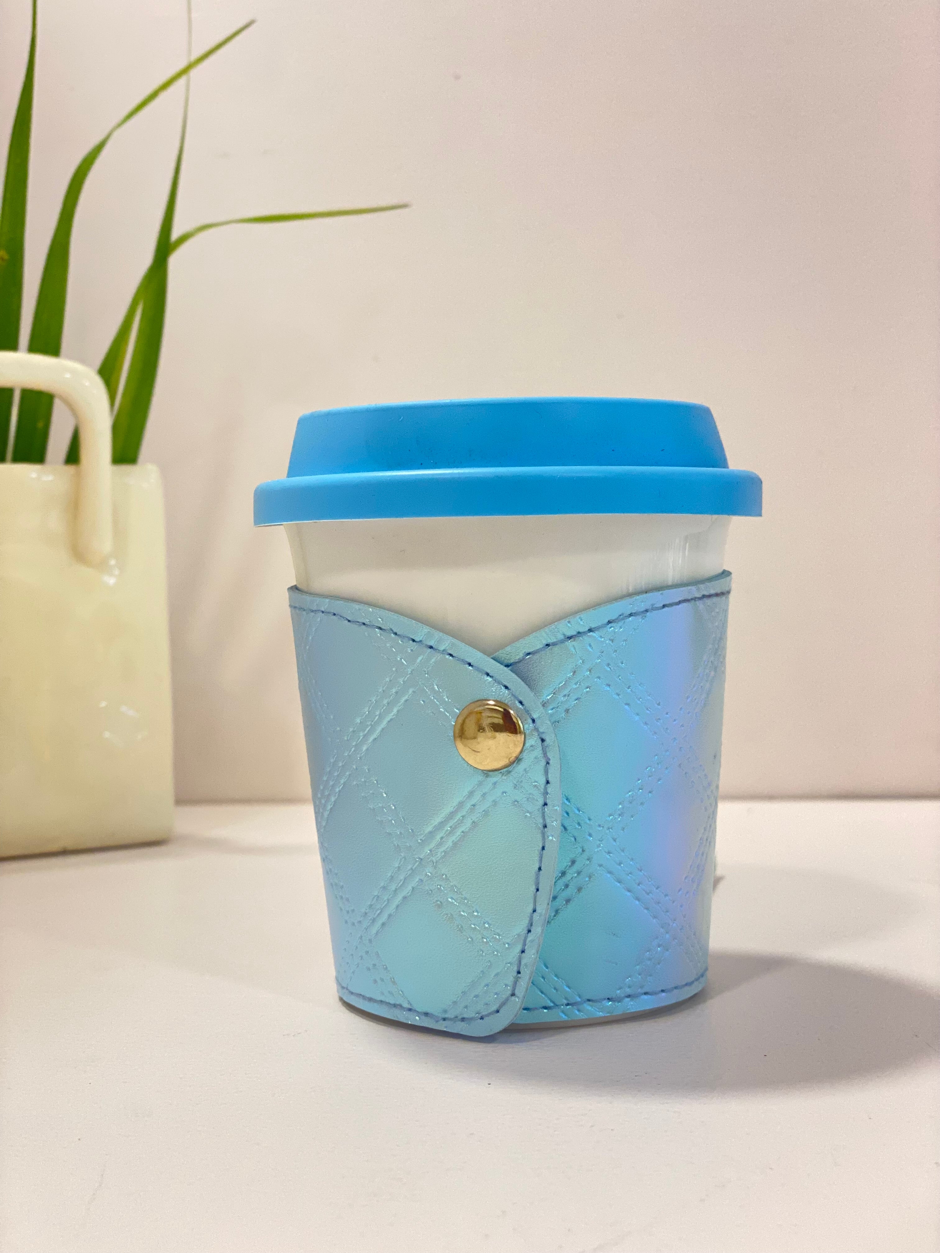 Portable Ceramic Coffee Cup with Lid & Quilted Sleeve – Aesthetic Travel Mug with Handle Strap | Reusable Tea & Coffee Cup