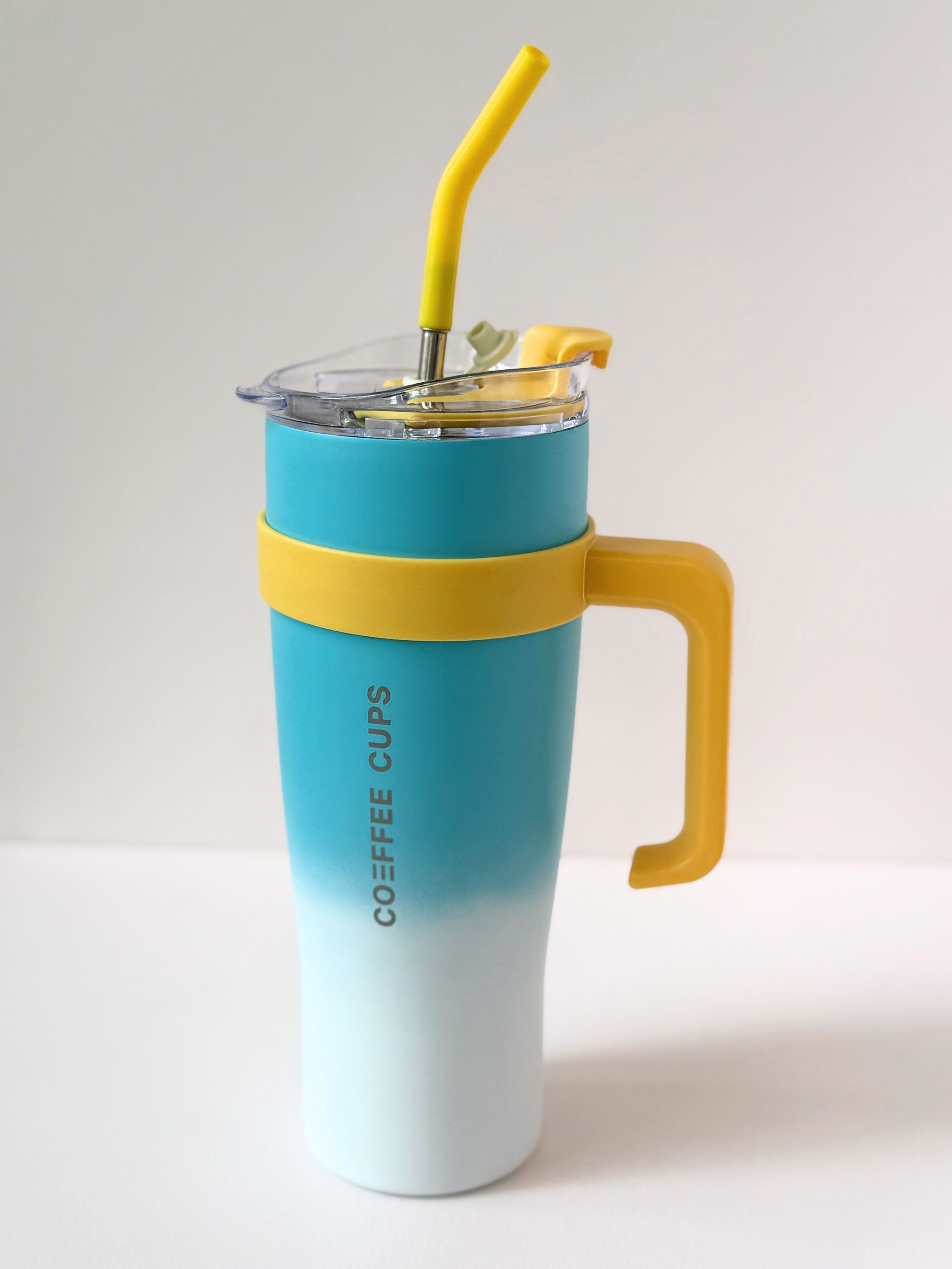Gradient Handle Tumbler – 40oz Stainless Steel Reusable Cup with Straw & Lid