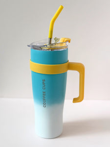 Gradient Handle Tumbler – 40oz Stainless Steel Reusable Cup with Straw & Lid