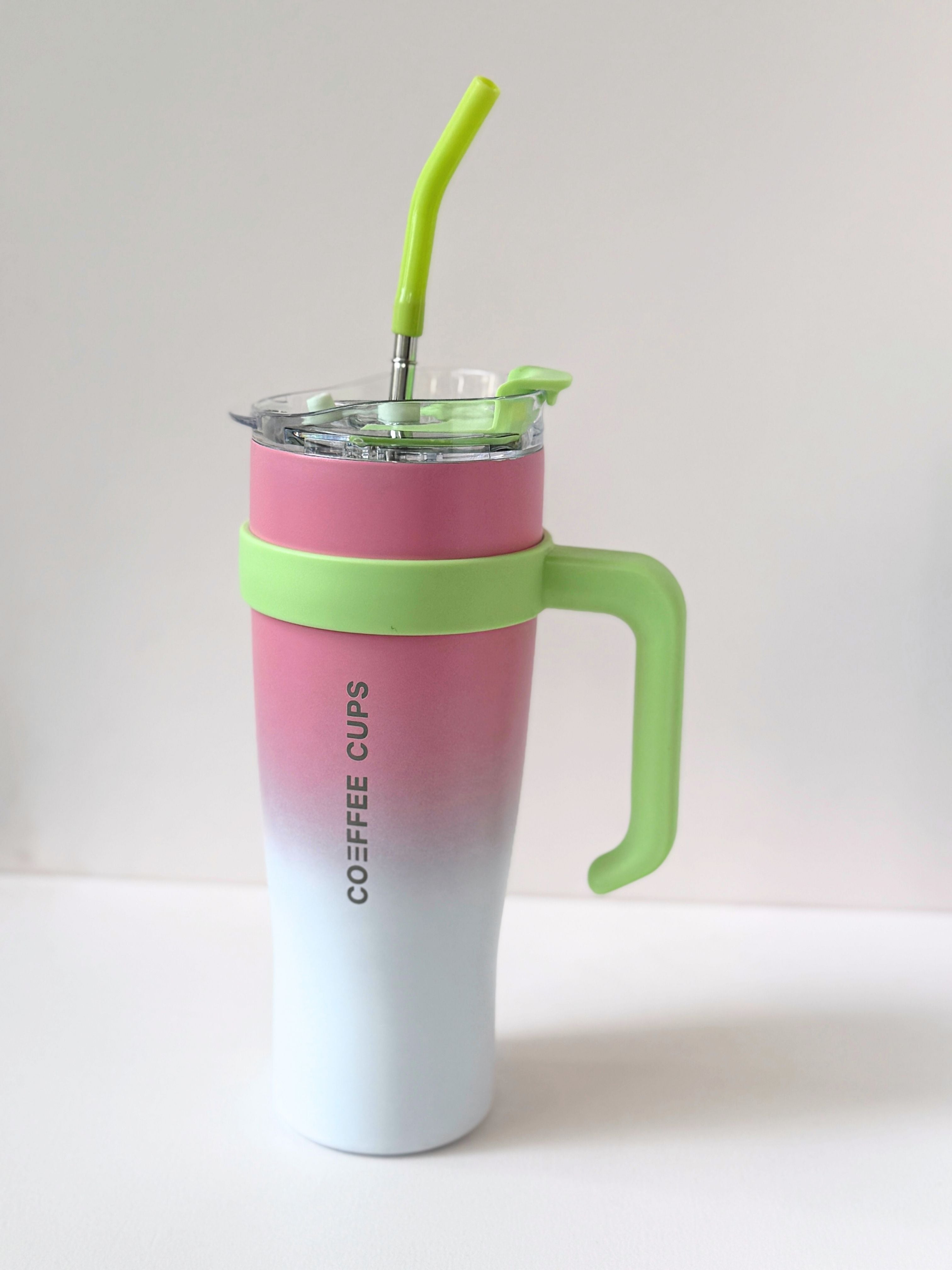 Gradient Handle Tumbler – 40oz Stainless Steel Reusable Cup with Straw & Lid