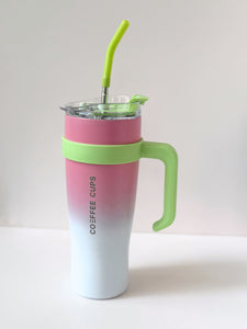 Gradient Handle Tumbler – 40oz Stainless Steel Reusable Cup with Straw & Lid