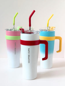 Gradient Handle Tumbler – 40oz Stainless Steel Reusable Cup with Straw & Lid