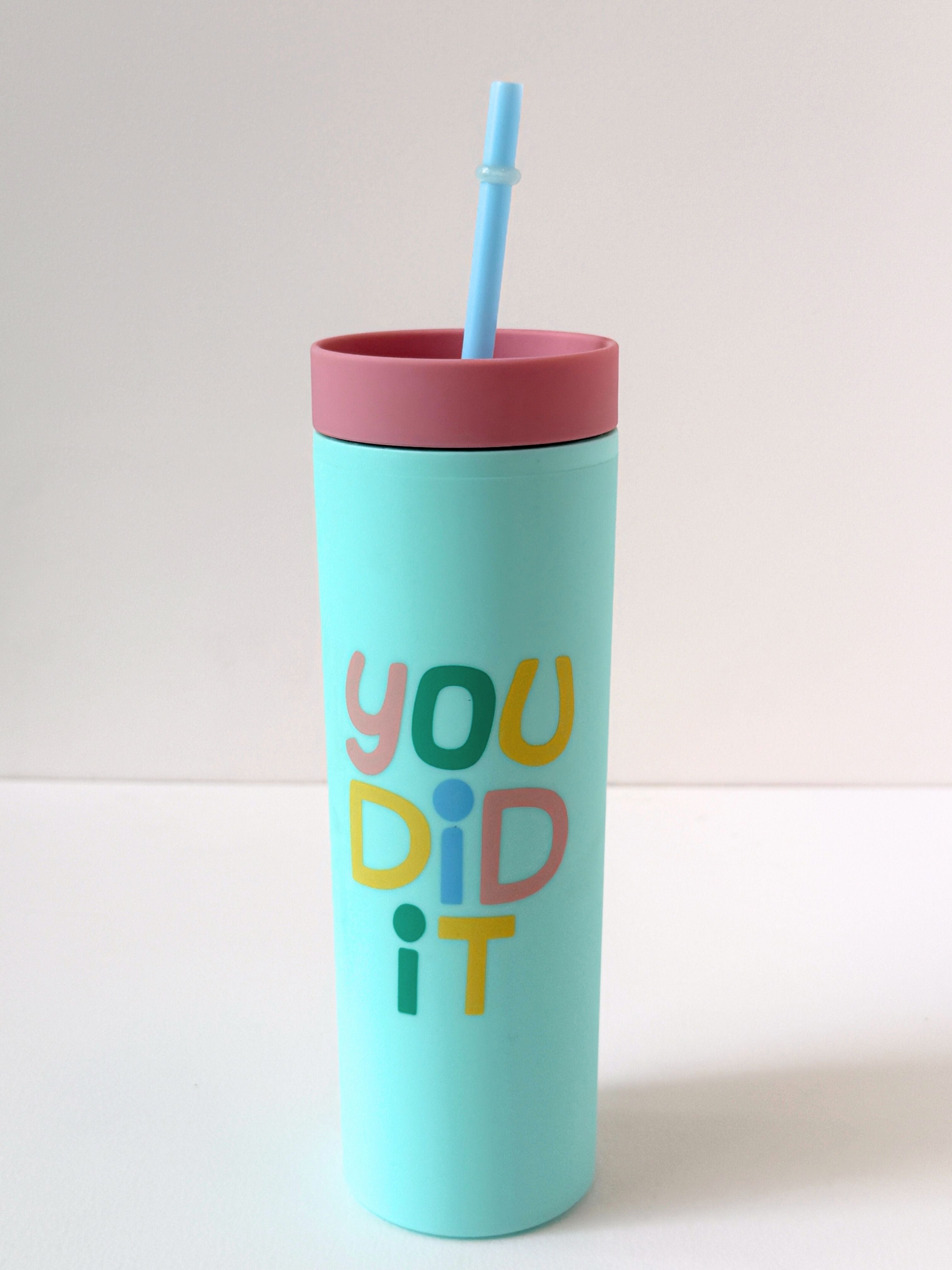 Motivational Reusable Tumbler with Straw – 20oz Colorful Quote Cups