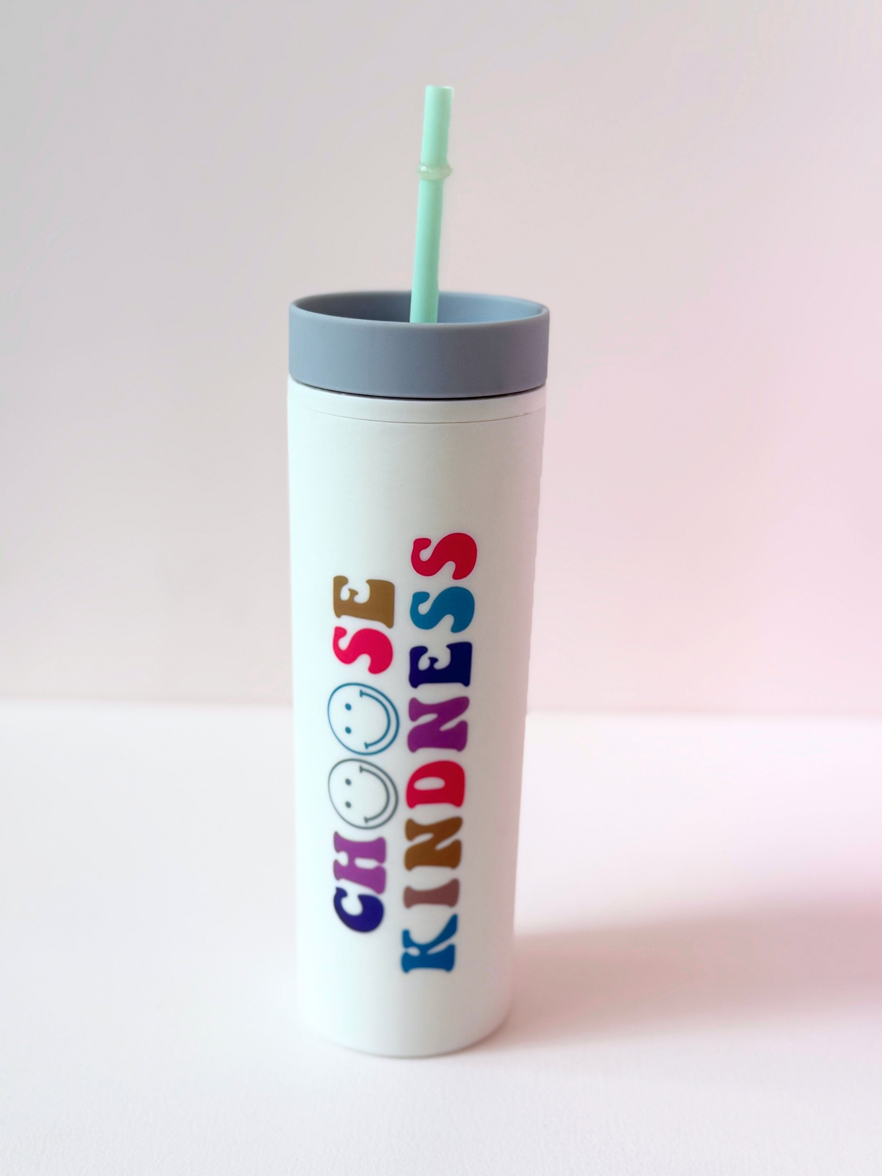 Motivational Reusable Tumbler with Straw – 20oz Colorful Quote Cups