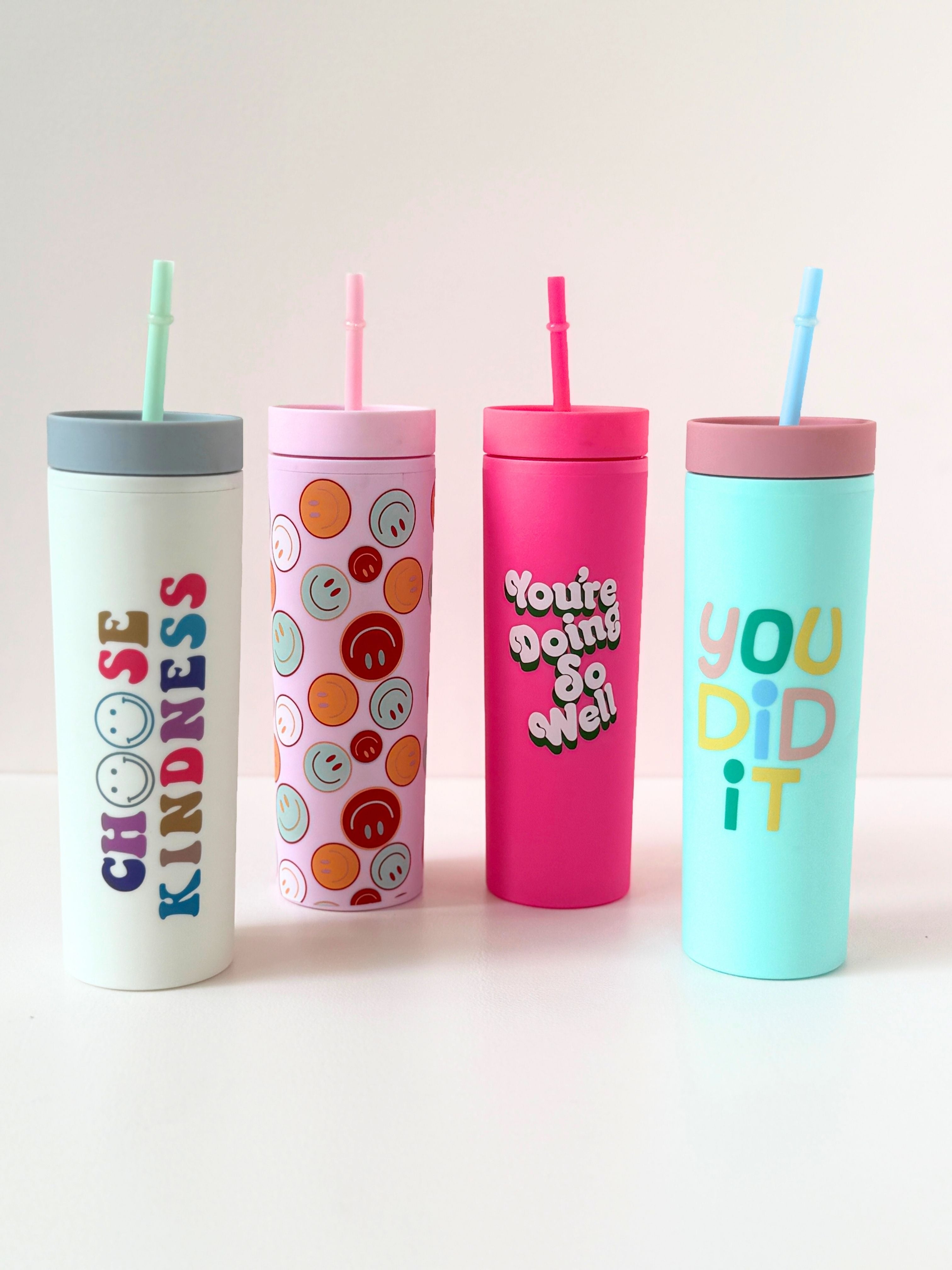Motivational Reusable Tumbler with Straw – 20oz Colorful Quote Cups