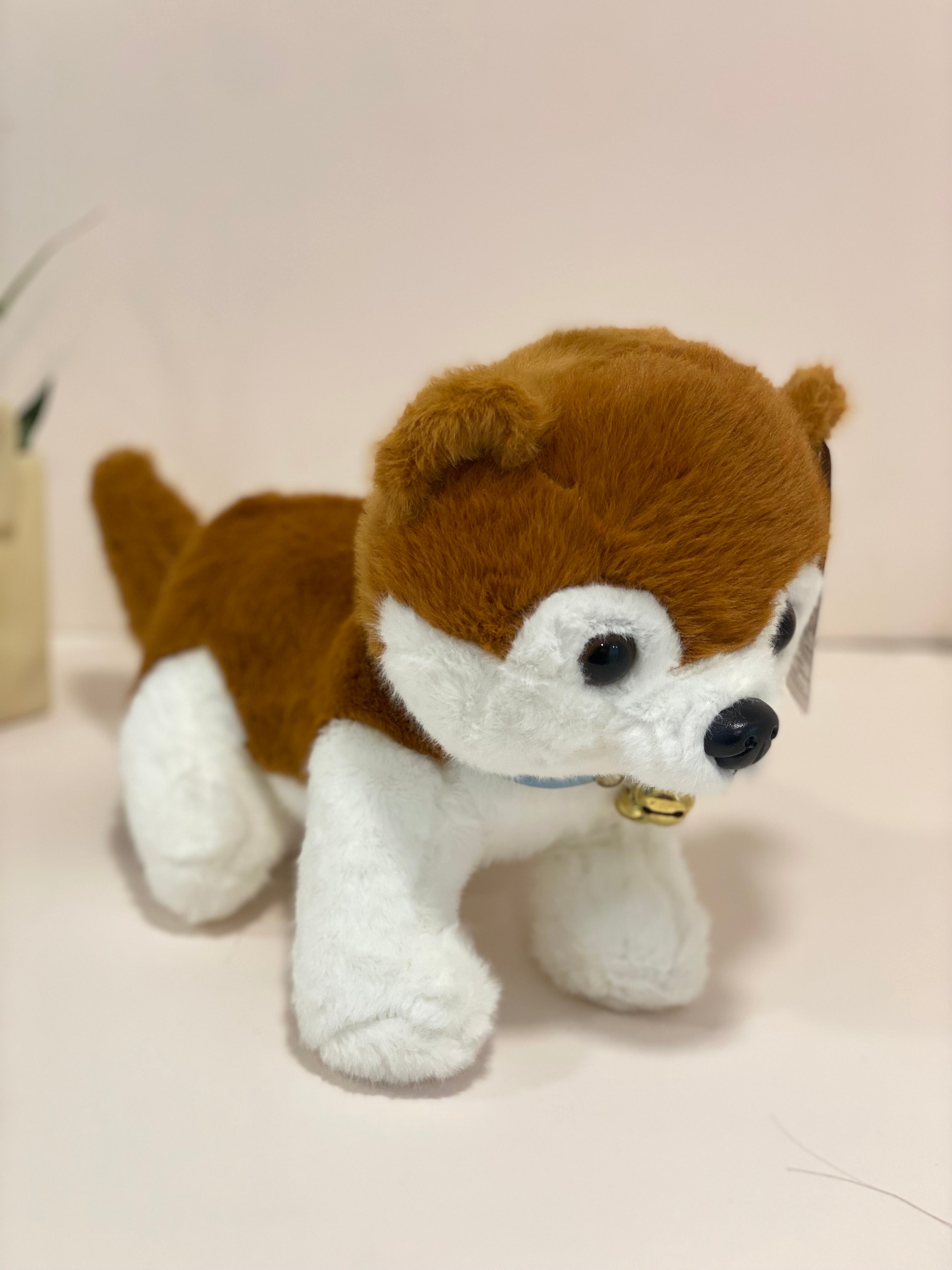 Cute Brown Husky Puppy Soft Toy with Bell Collar – Plush Dog Teddy for Kids & Gifting