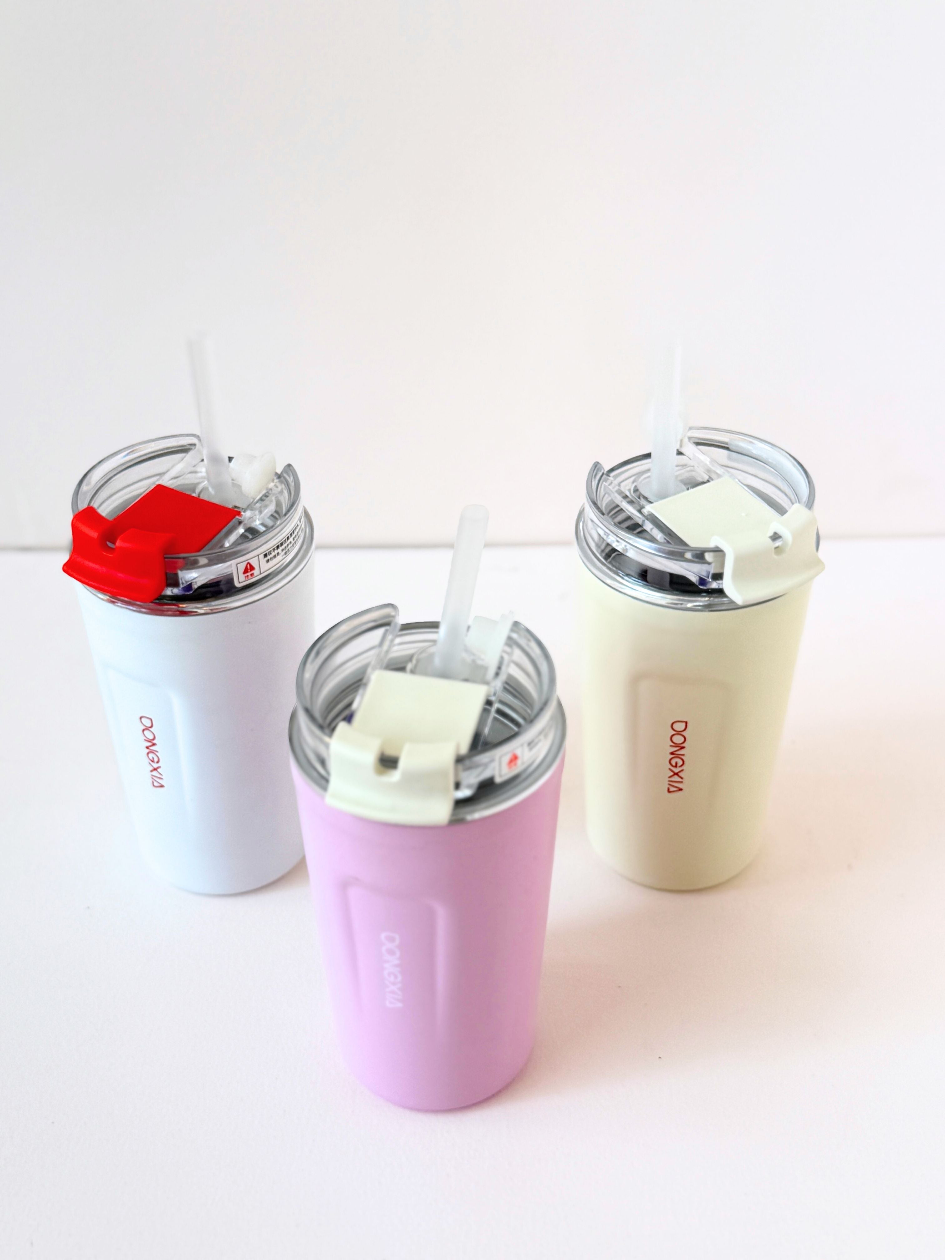 DONGXIA 10 oz Insulated Tumbler with Flip Lid & Straw – Leak-Resistant Travel Cup