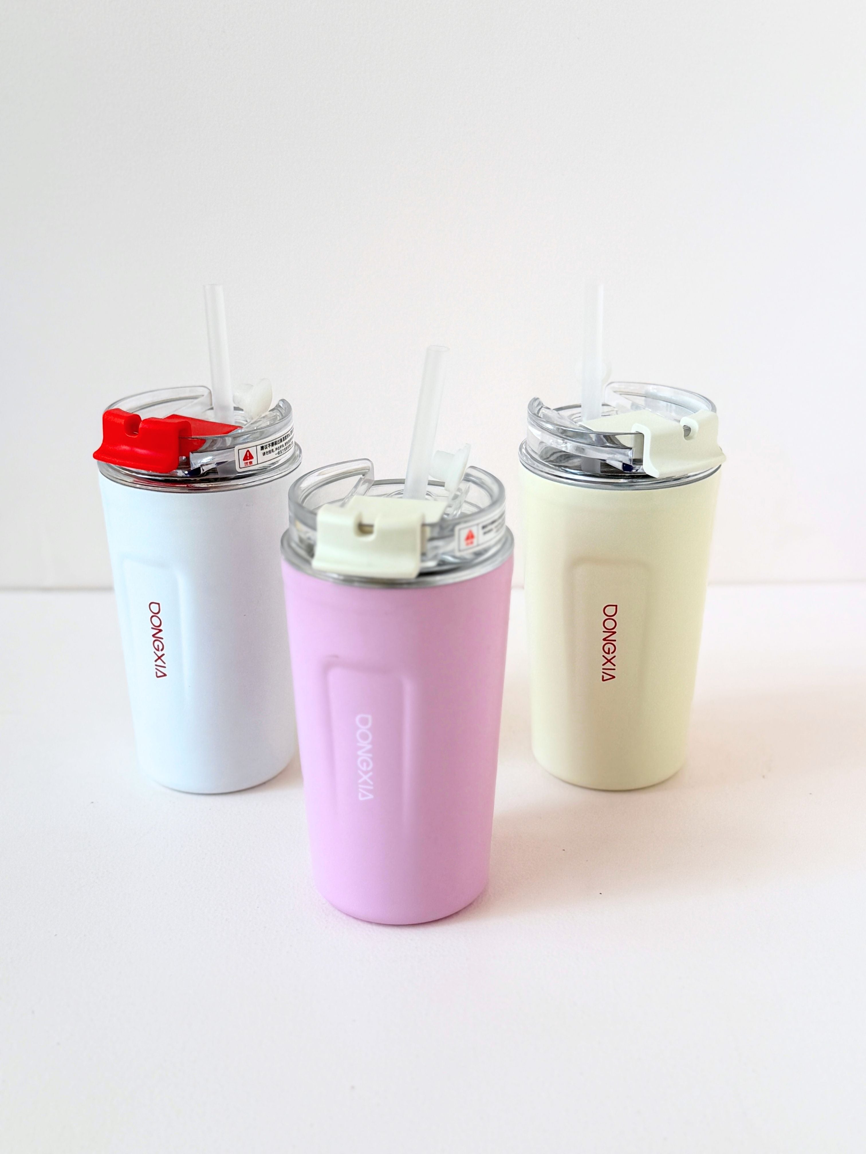 DONGXIA 10 oz Insulated Tumbler with Flip Lid & Straw – Leak-Resistant Travel Cup