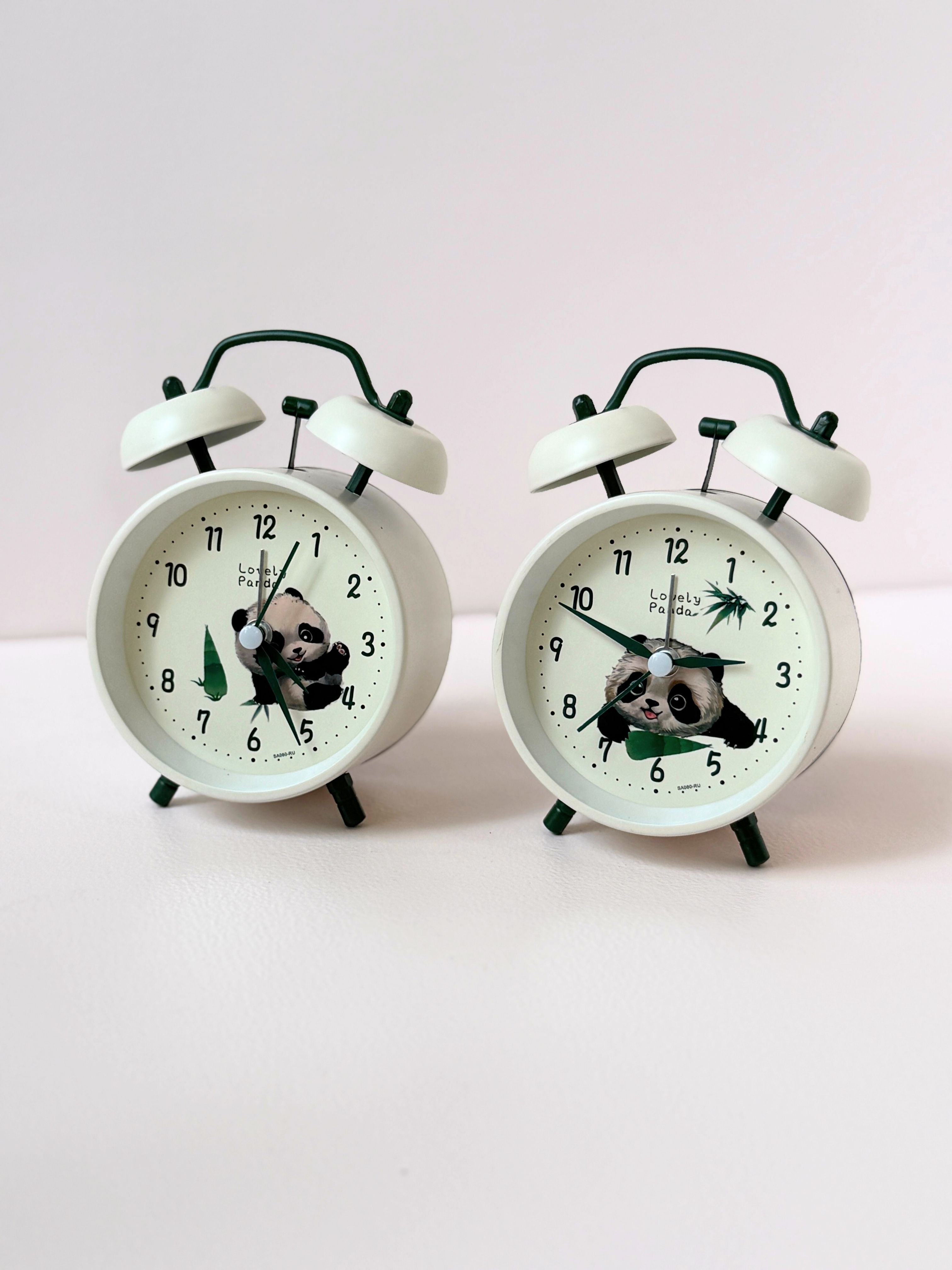 Cute Panda Twin Bell Alarm Clock – Retro Metal Desk Clock