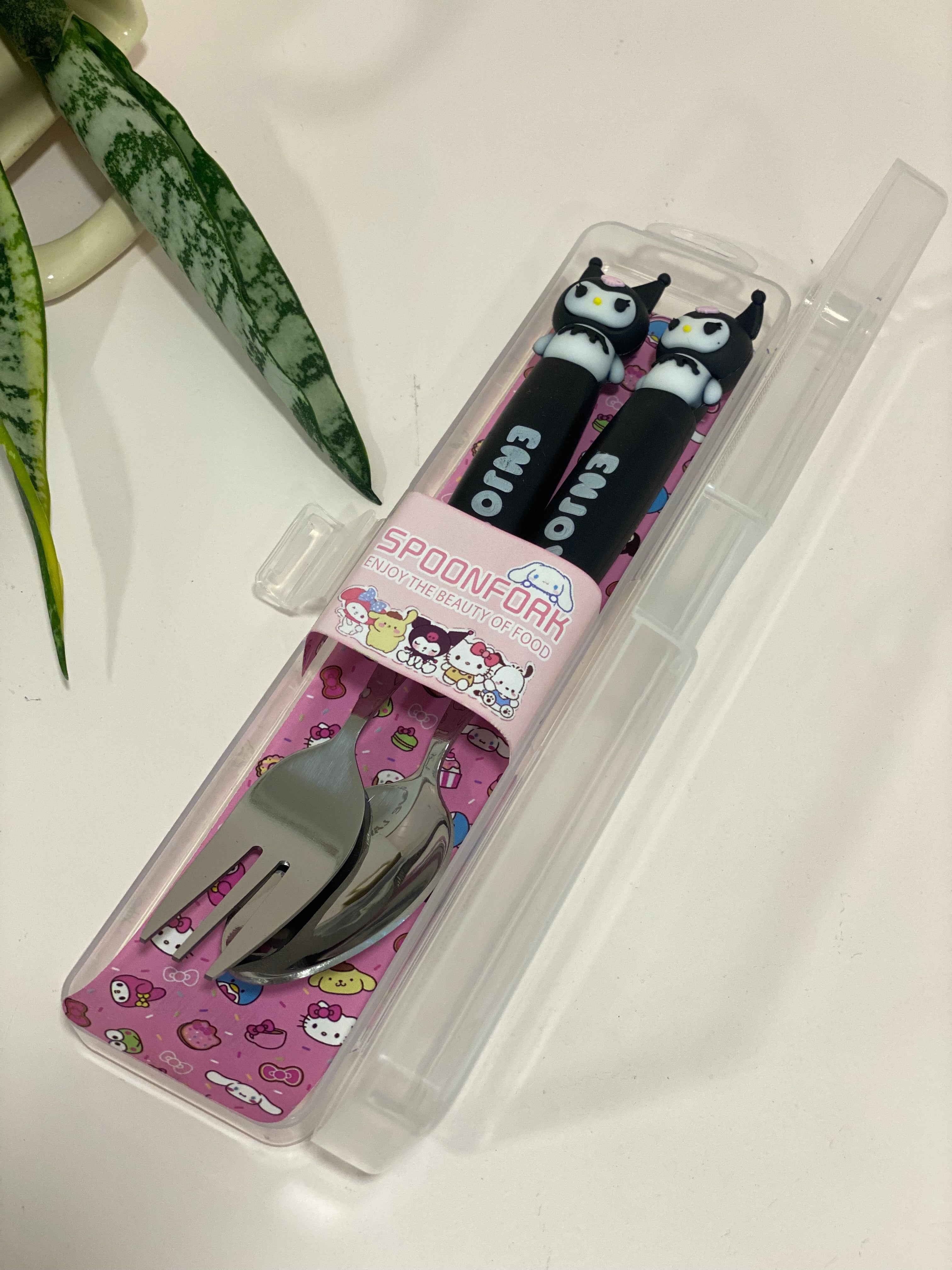Kids Cartoon Fork & Spoon Set with Case – Stainless Steel Cutlery Set for Kids | Travel-Friendly Lunch Spoon & Fork