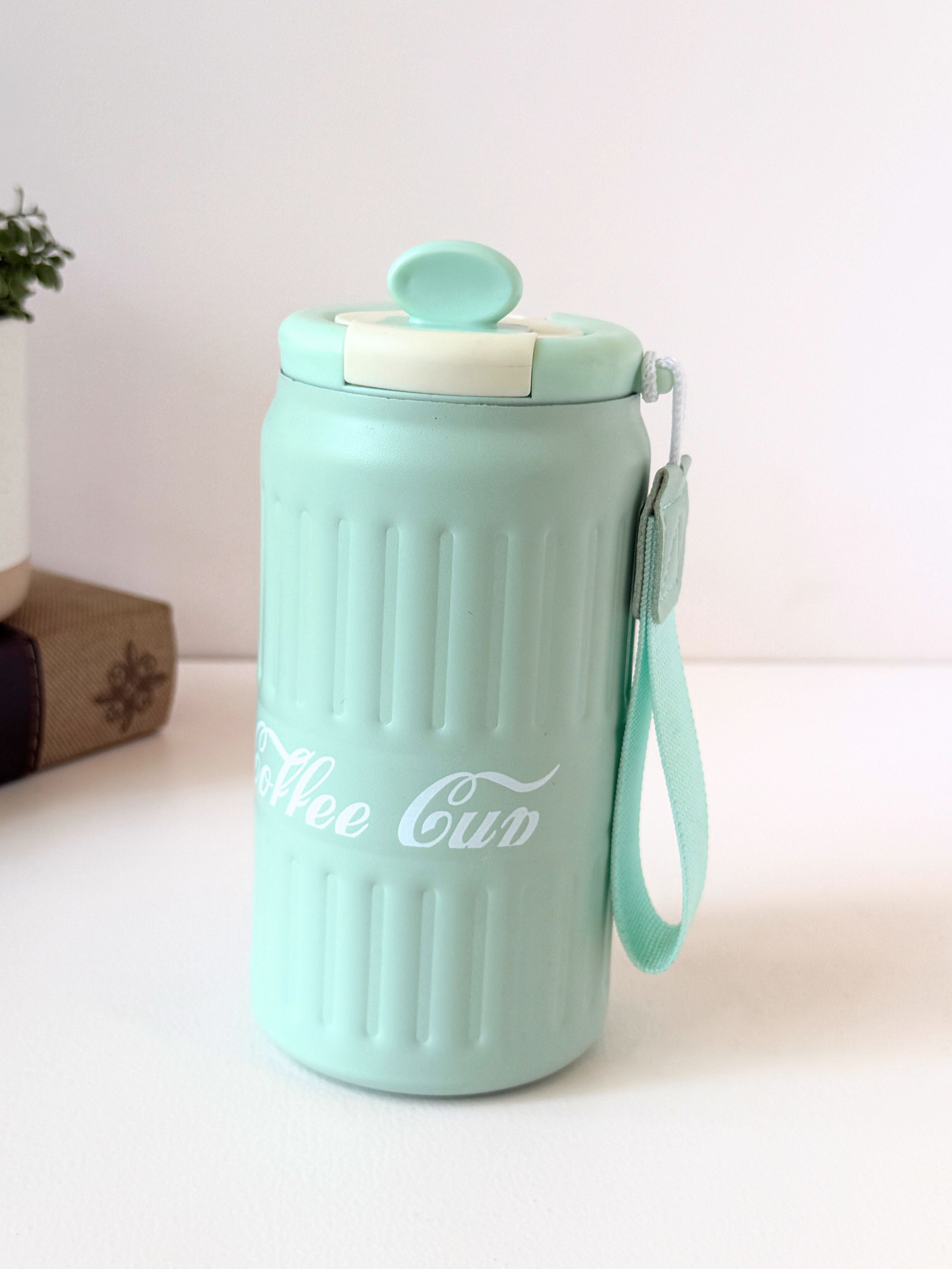 Mint Green Stainless Steel Travel Coffee Cup – Insulated Leak-Proof Thermos Mug with Strap | Stylish & Eco-Friendly Drinkware