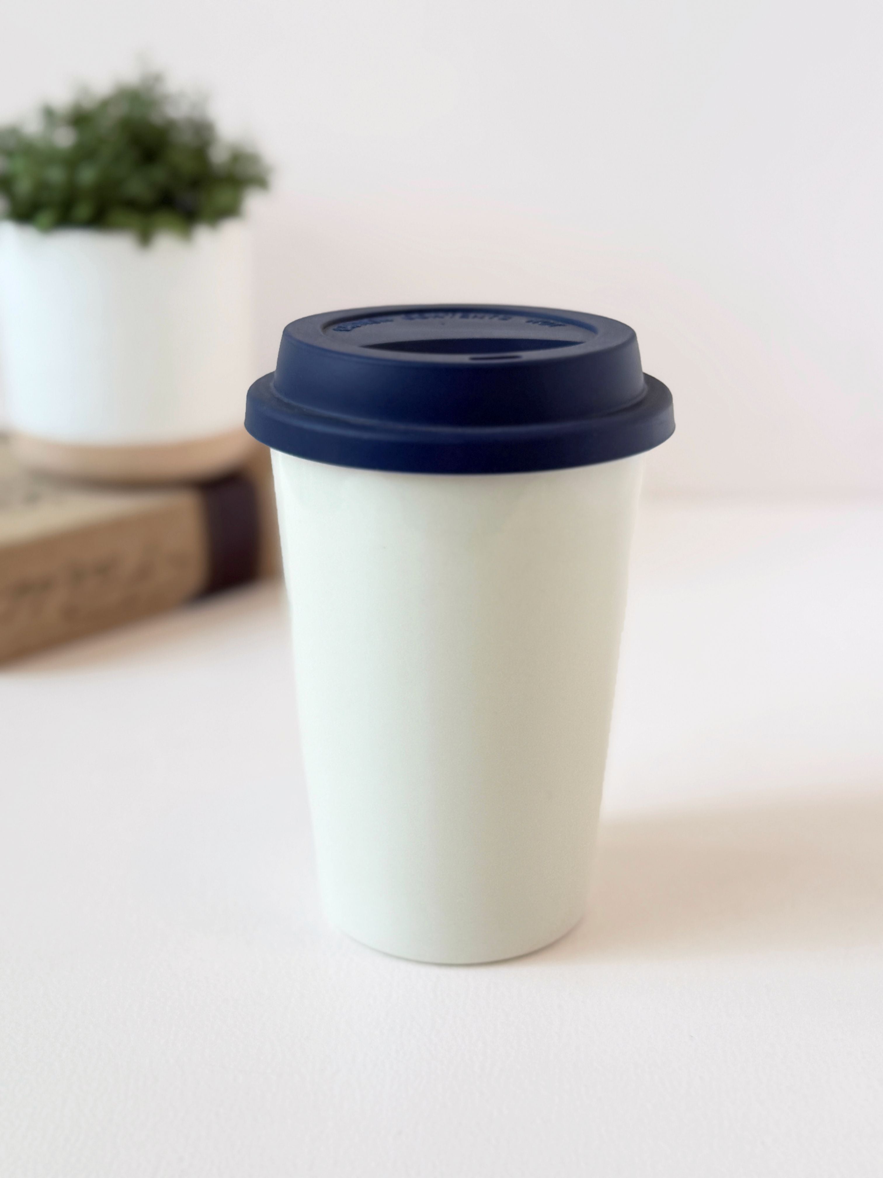 Stylish Ceramic Travel Coffee Cup with Silicone Lid
