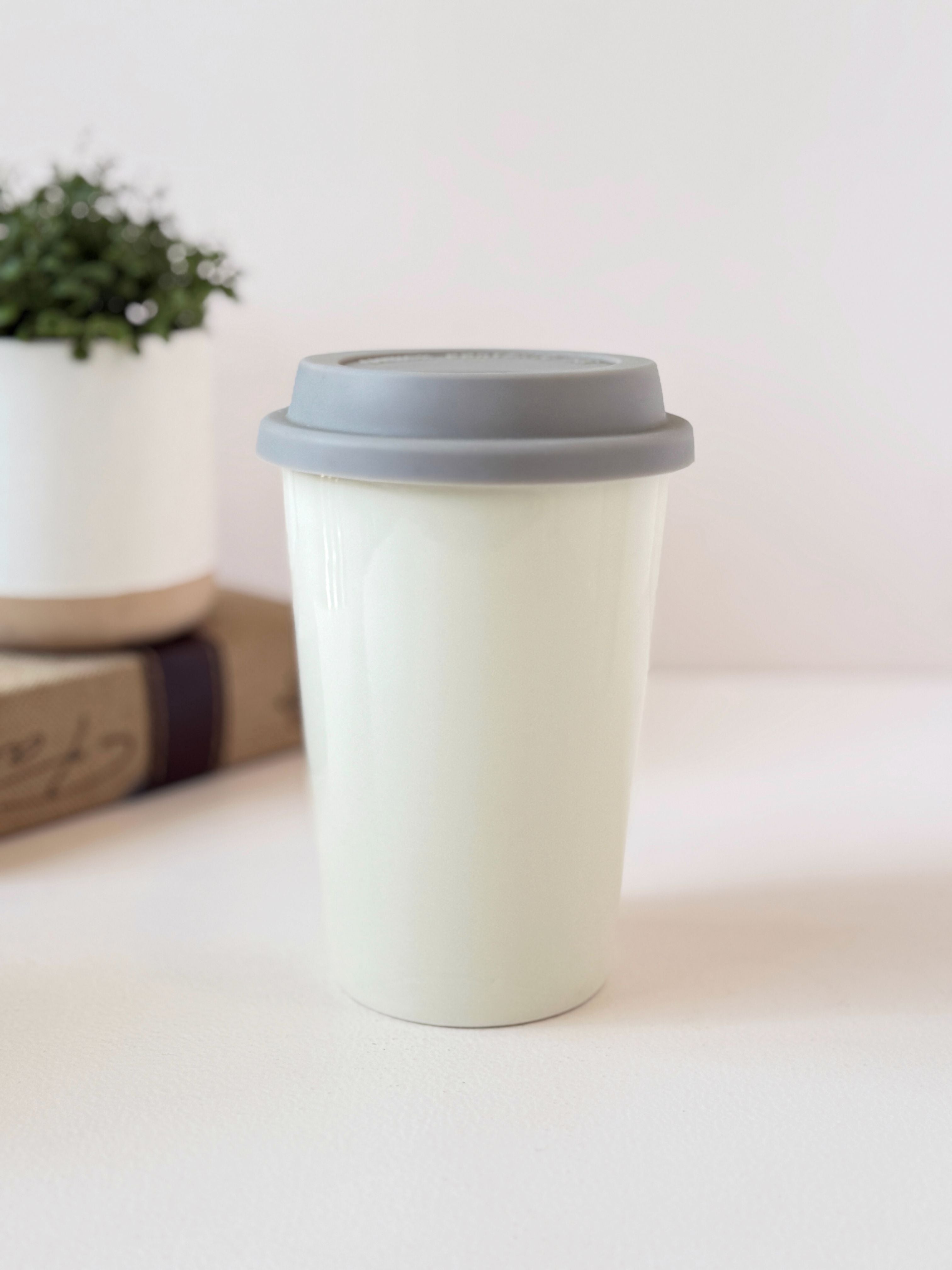 Stylish Ceramic Travel Coffee Cup with Silicone Lid