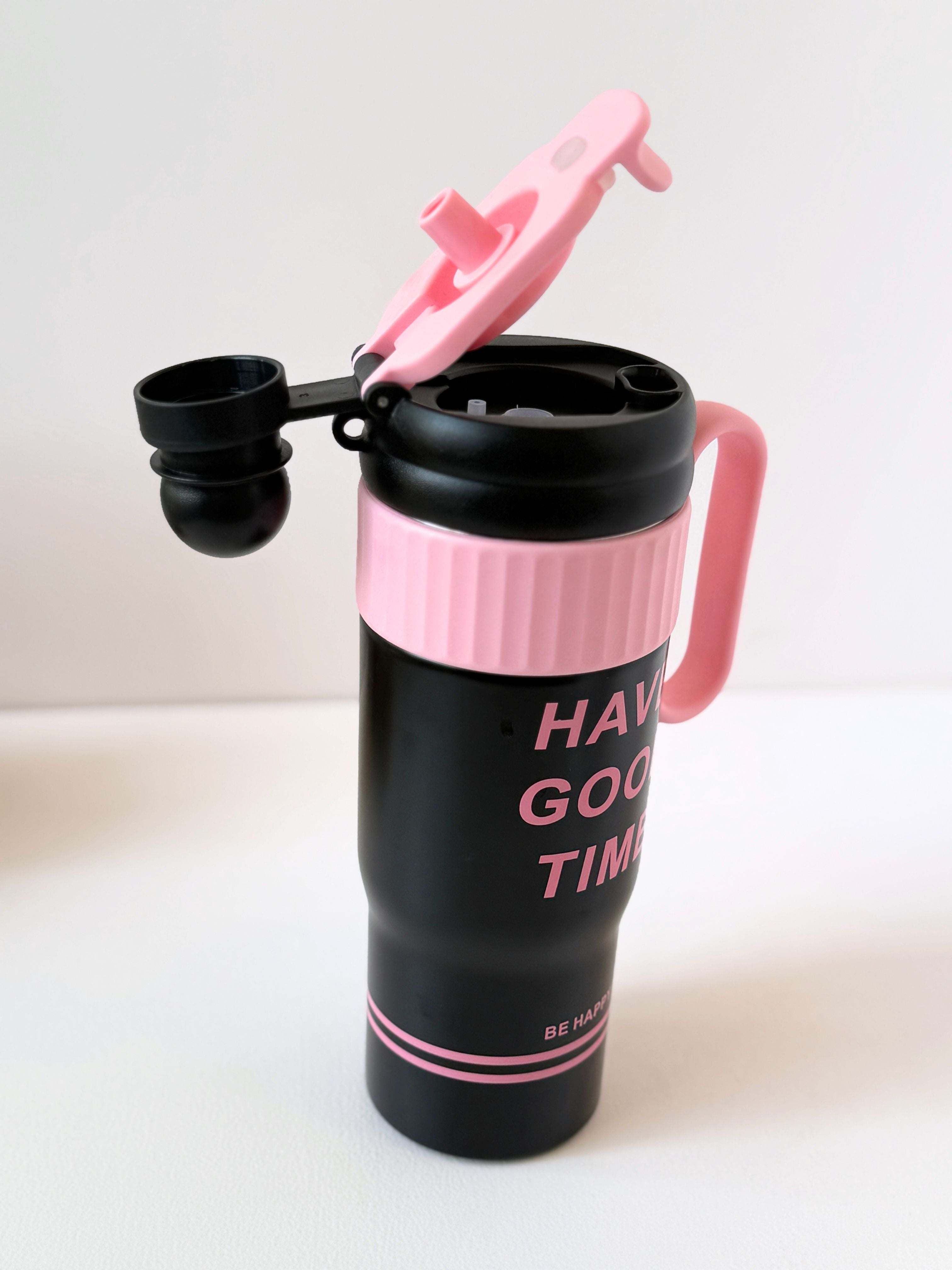 "Have a Good Time" Insulated Travel Mug with Handle – 400ml Leakproof Tumbler | Be Happy Series