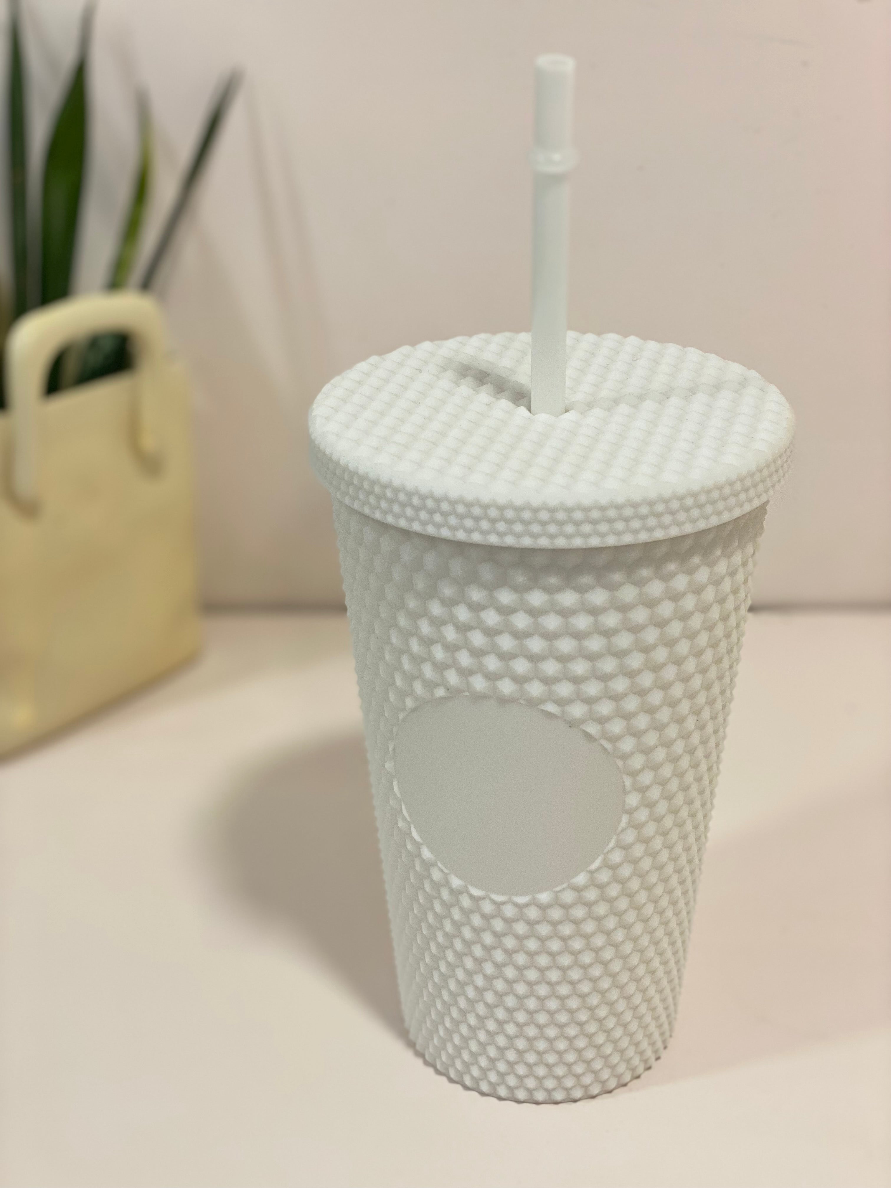 Textured Reusable Tumbler with Straw – Pastel Insulated Drink Cup