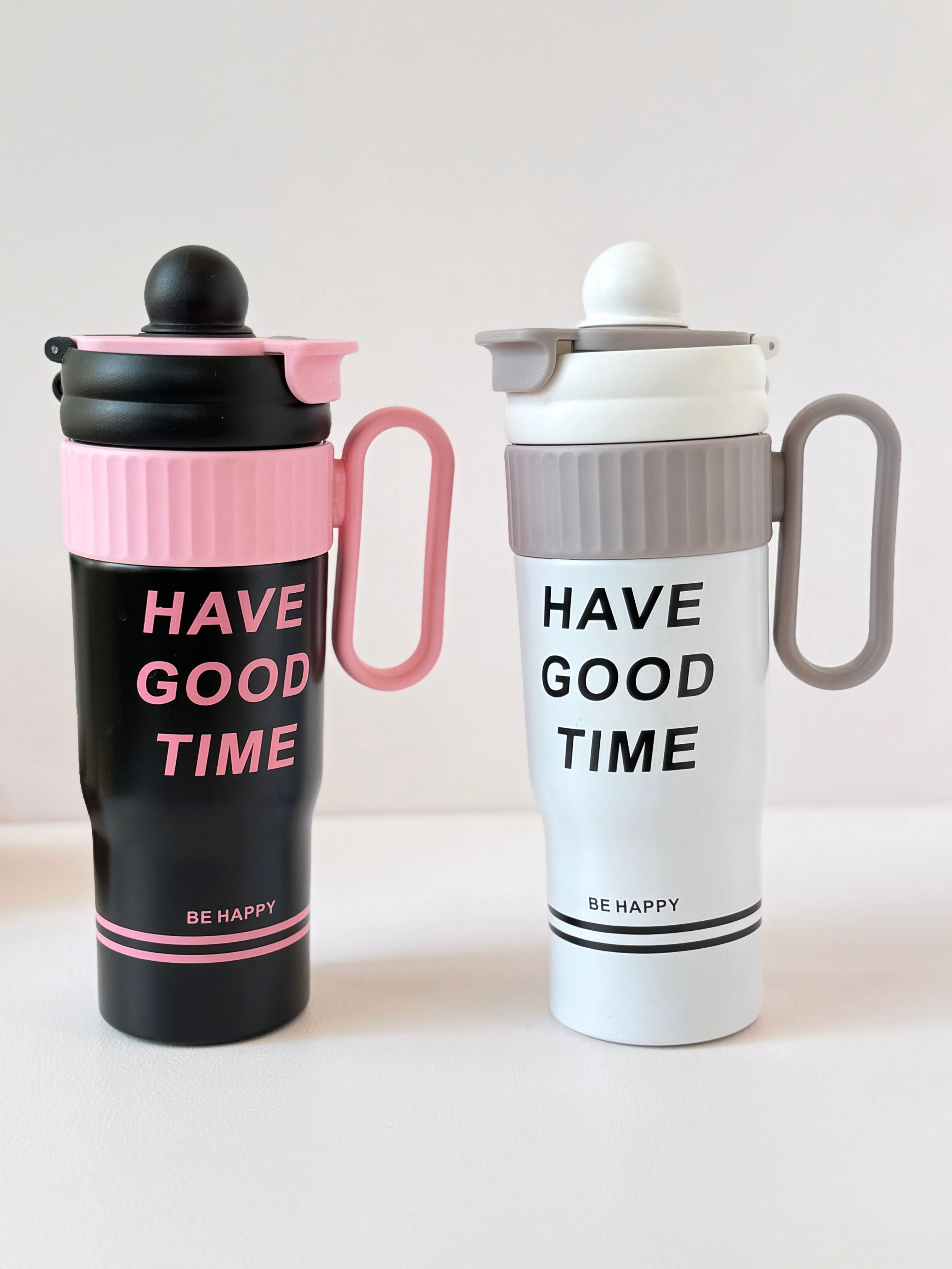 "Have a Good Time" Insulated Travel Mug with Handle – 400ml Leakproof Tumbler | Be Happy Series