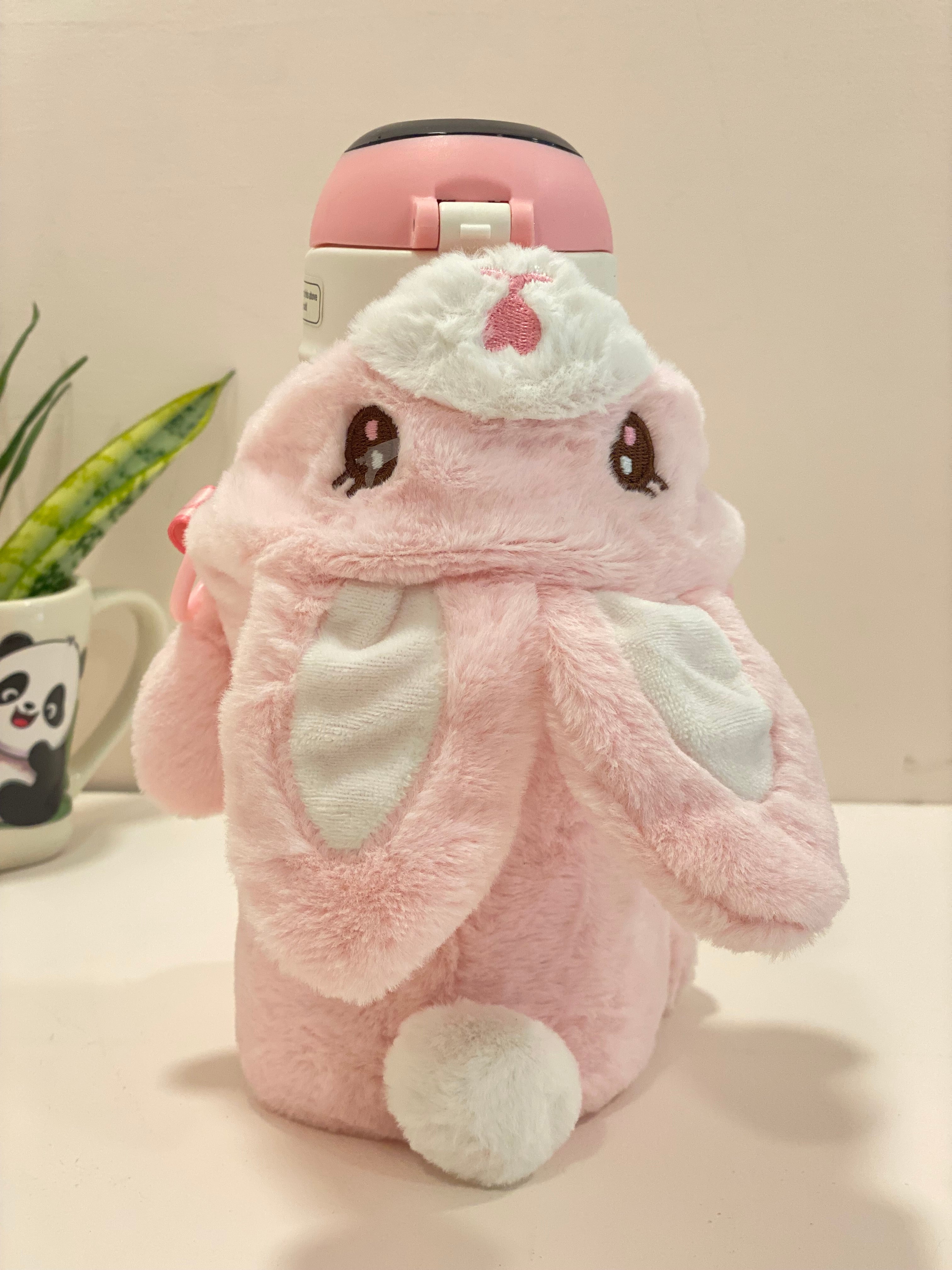 Kids Insulated Water Bottle with Cute Plush Cover & Strap – Leakproof Stainless Steel Sipper (Pink Ice Cream Design)