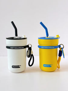 Vibrant Silicone "Coffee & Dream" Stainless Steel Straw Tumbler – 400ml Insulated Travel Mug with Handle Loop