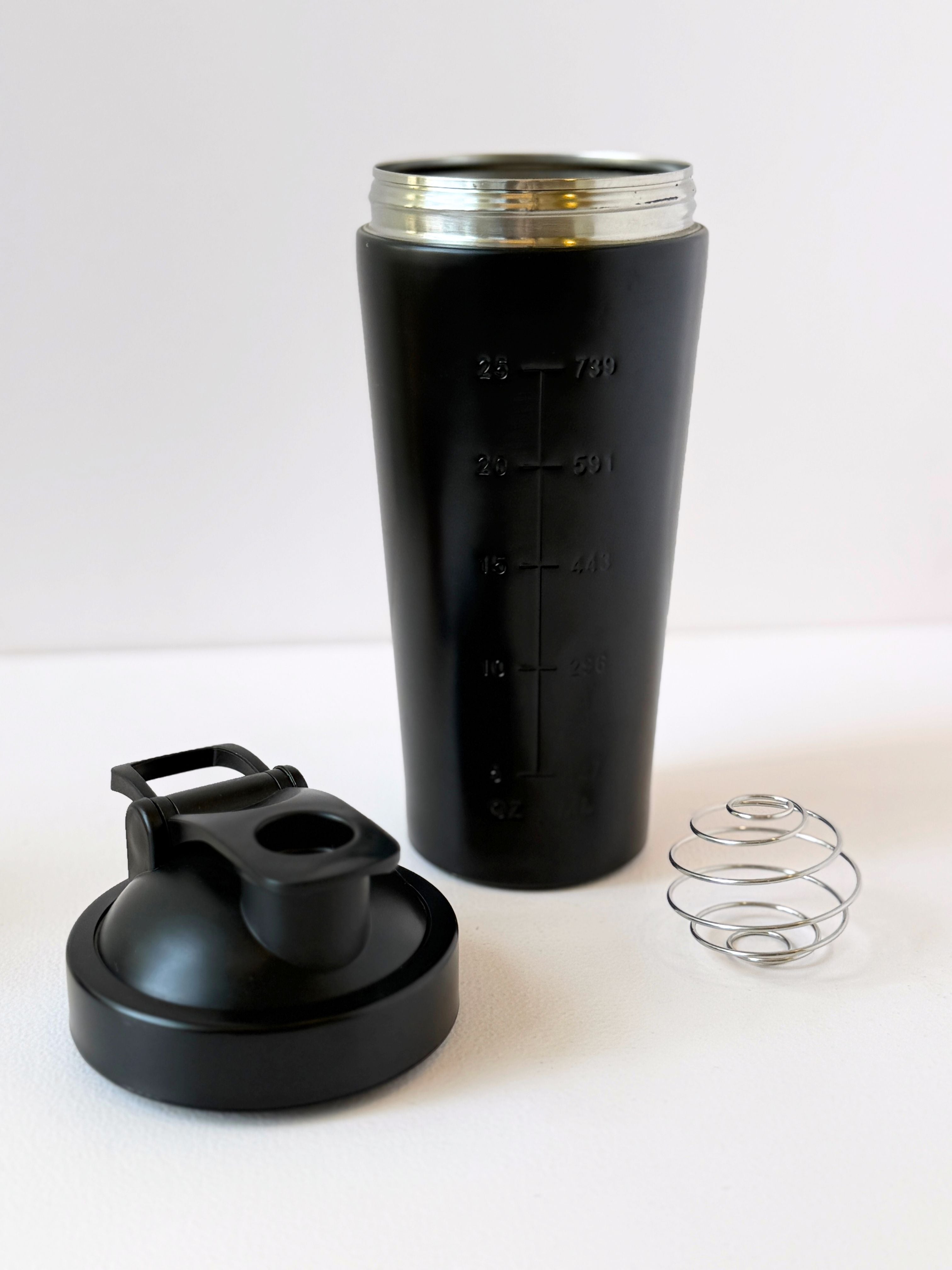 Premium Black Stainless Steel Protein Shaker Bottle – 25oz with Mixing Ball