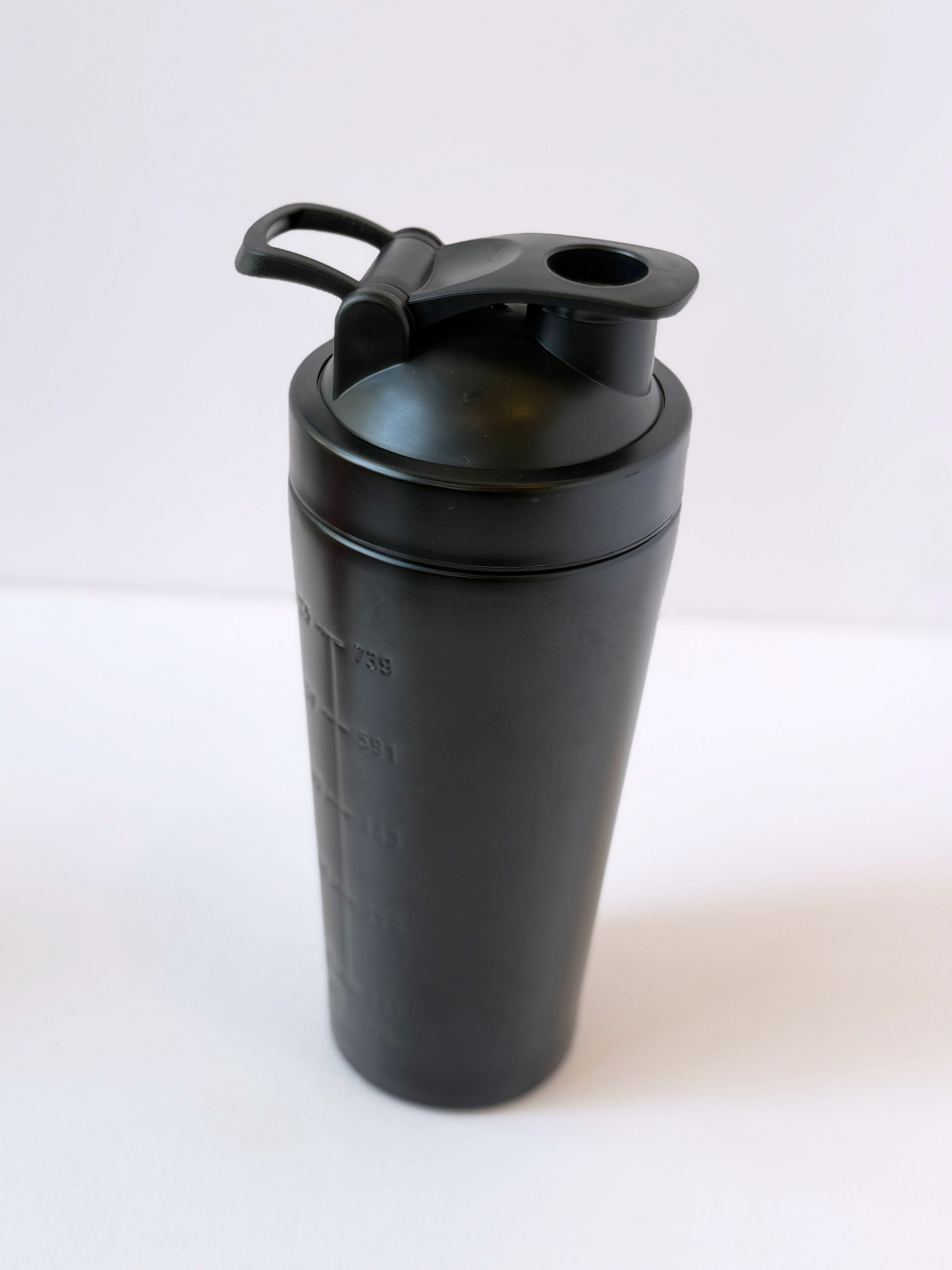 Premium Black Stainless Steel Protein Shaker Bottle – 25oz with Mixing Ball
