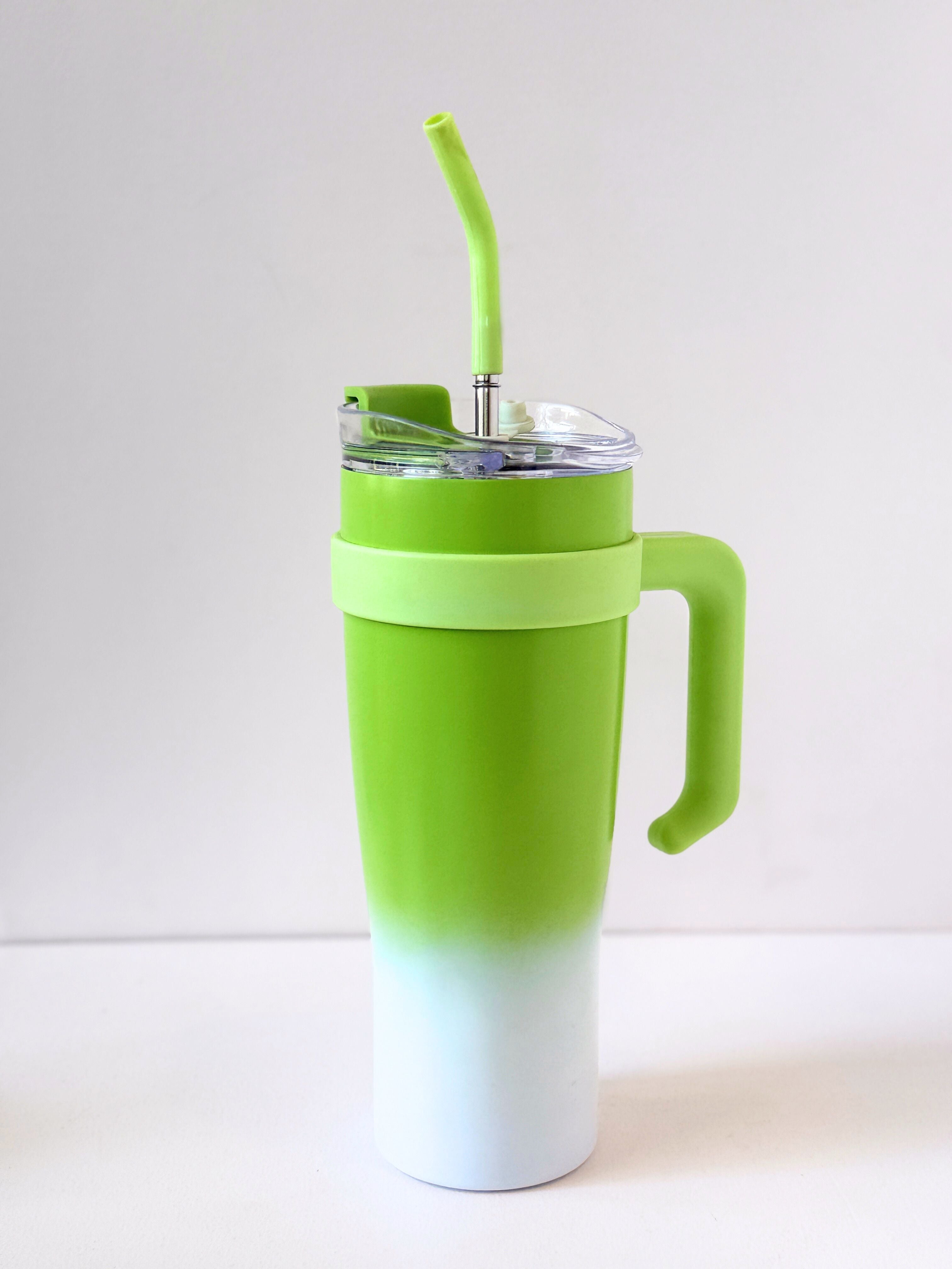 Gradient Handle Tumbler – 40oz Stainless Steel Reusable Cup with Straw & Lid