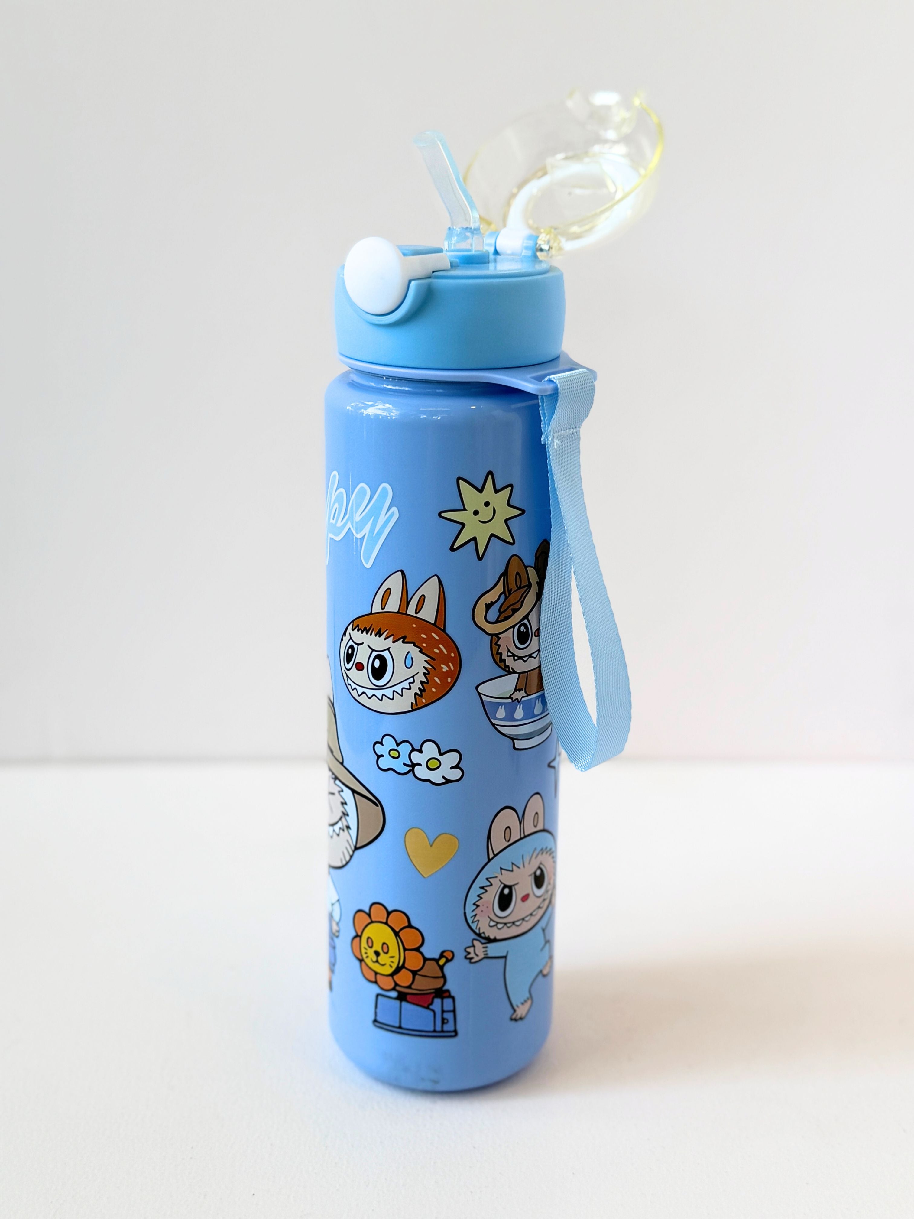 500ml Kids Cartoon Water Bottle – Flip-Top Straw & Carry Strap