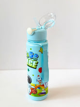 Load image into Gallery viewer, 500ml Kids Cartoon Water Bottle – Flip-Top Straw &amp; Carry Strap

