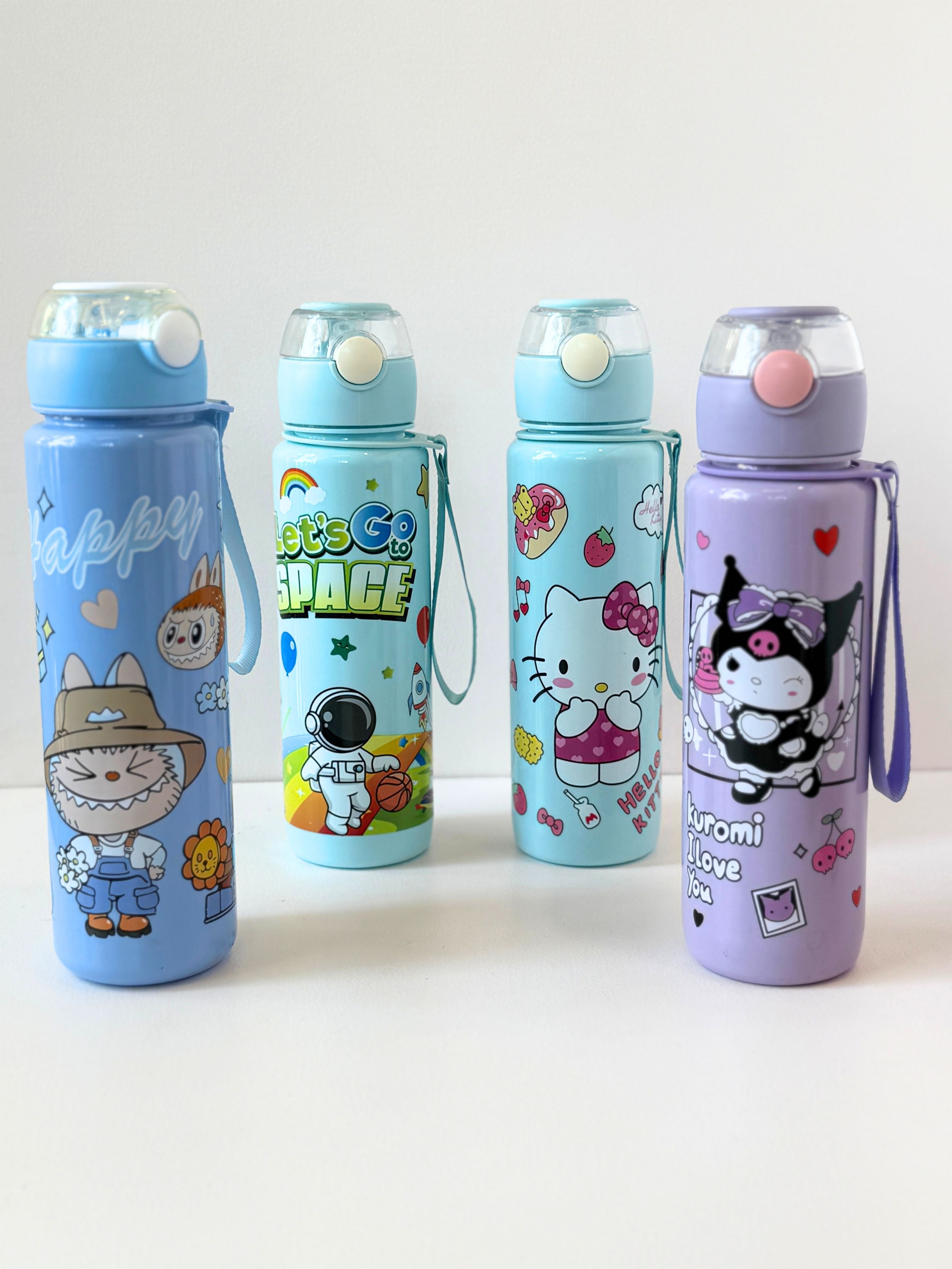 500ml Kids Cartoon Water Bottle – Flip-Top Straw & Carry Strap