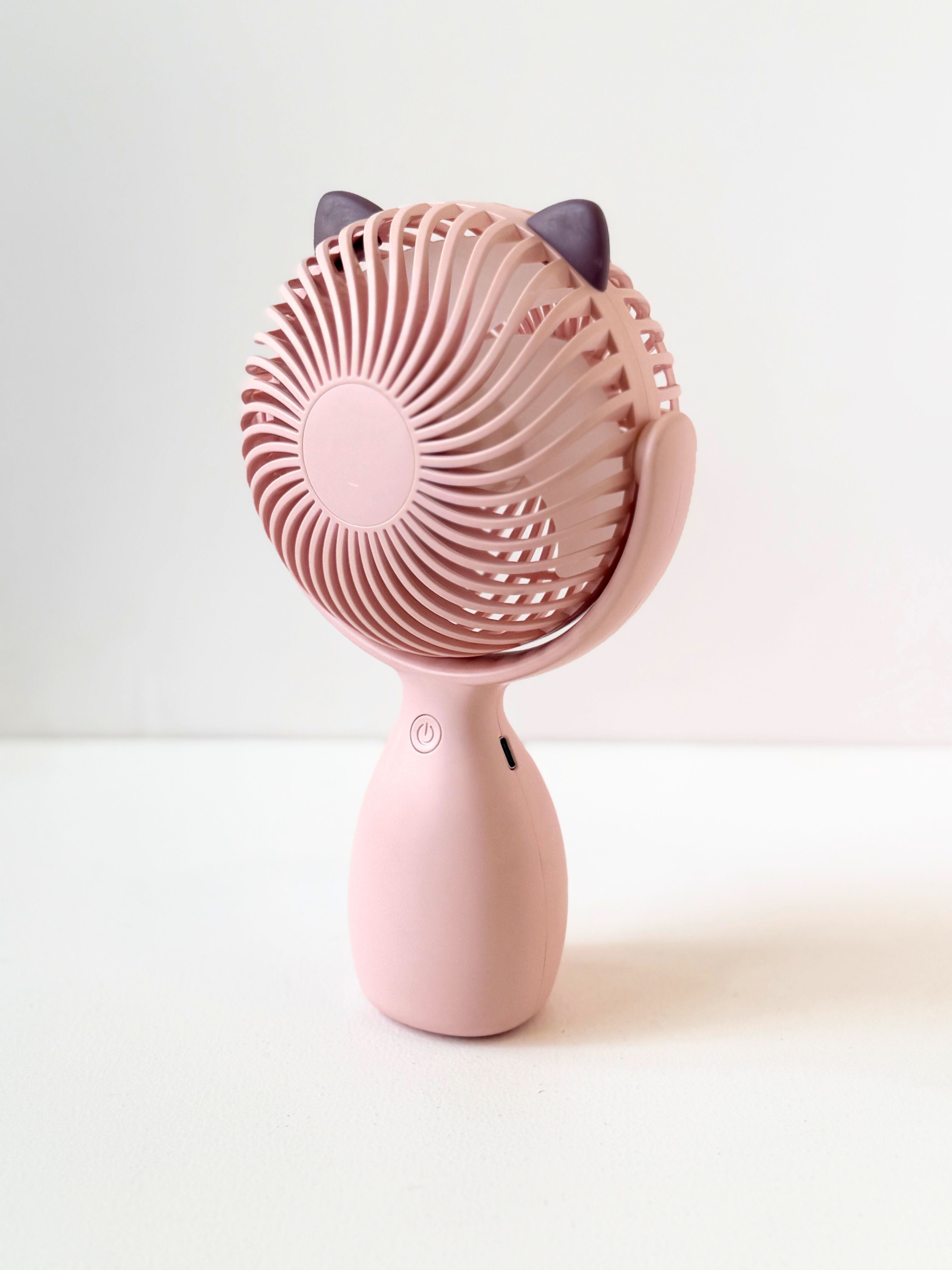 Cute Cat Ear Handheld Rechargeable Fan – Full-Size Portable USB Fan with Charging Cable
