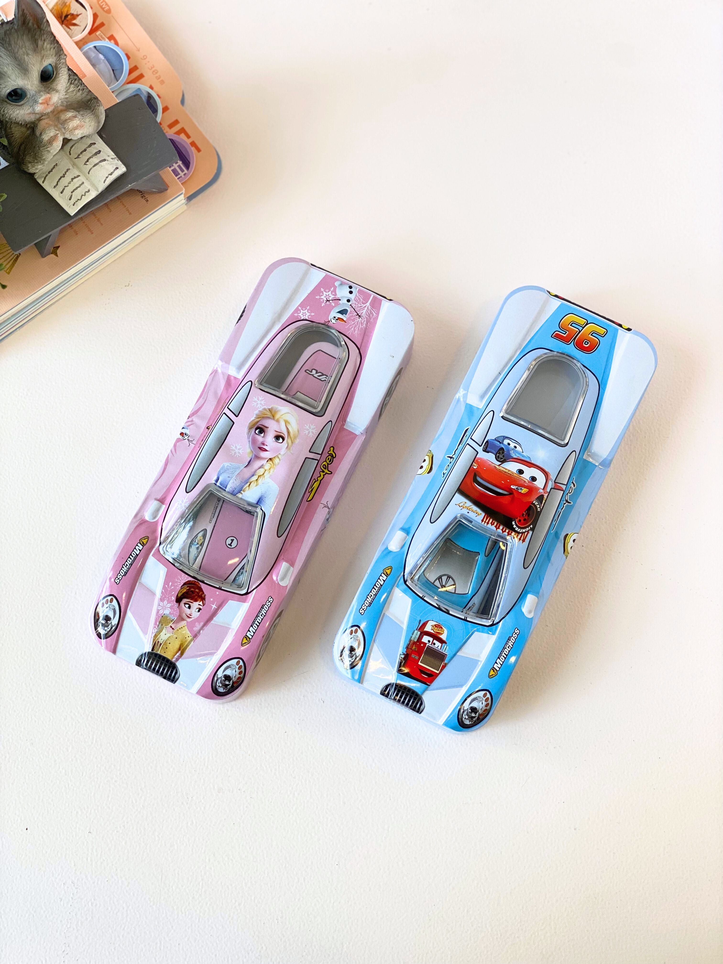 Frozen & Cars Themed Car-Shaped Pencil Boxes for Kids – Metal Storage Stationery Case