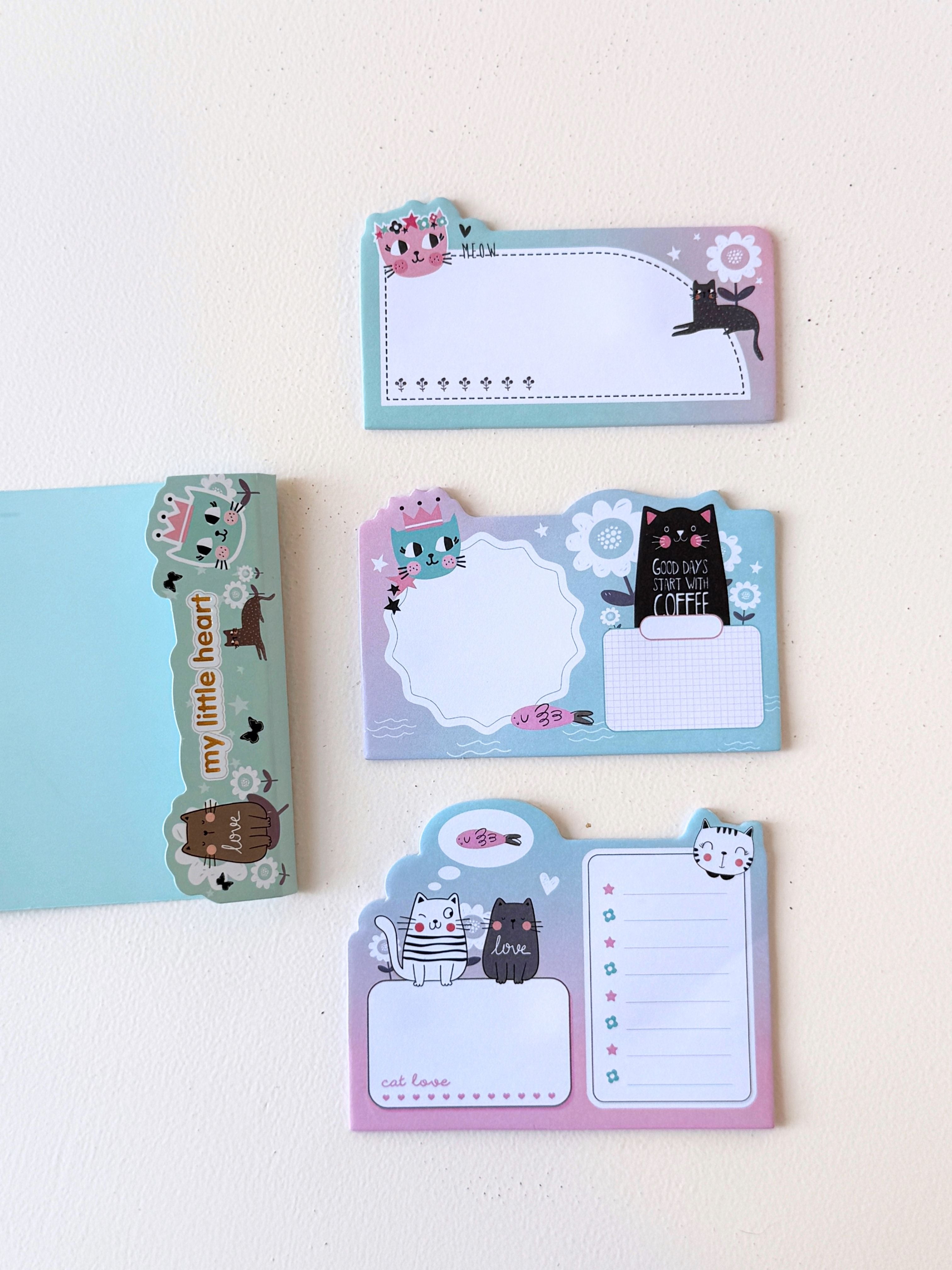 Cute Cat Sticky Notes – “My Little Heart” Cartoon Memo Pads for Journaling, School, and Office