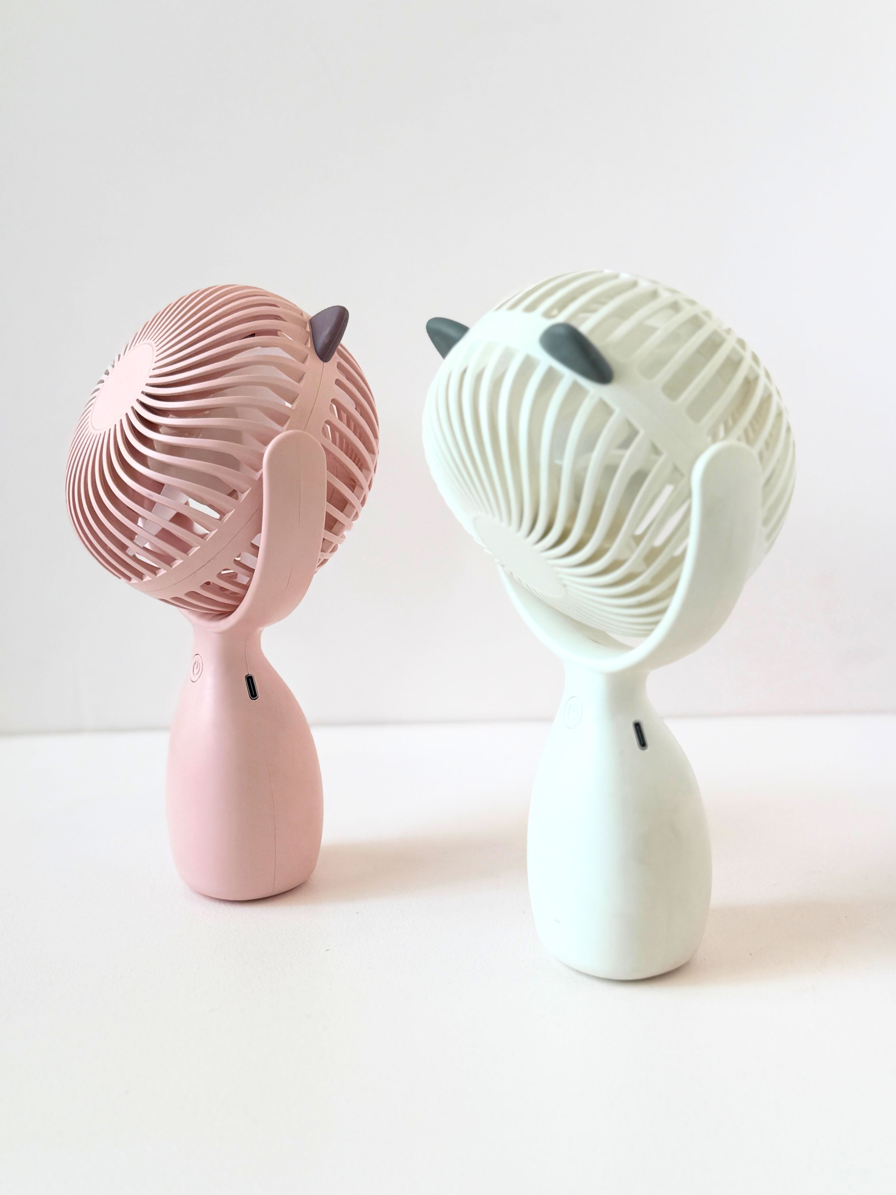 Cute Cat Ear Handheld Rechargeable Fan – Full-Size Portable USB Fan with Charging Cable