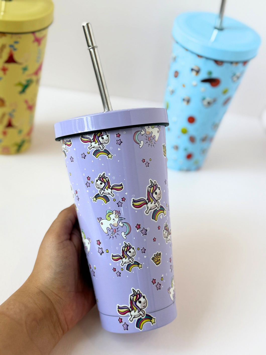 Stainless Steel Kids Tumbler with Straw – Fun Print Designs