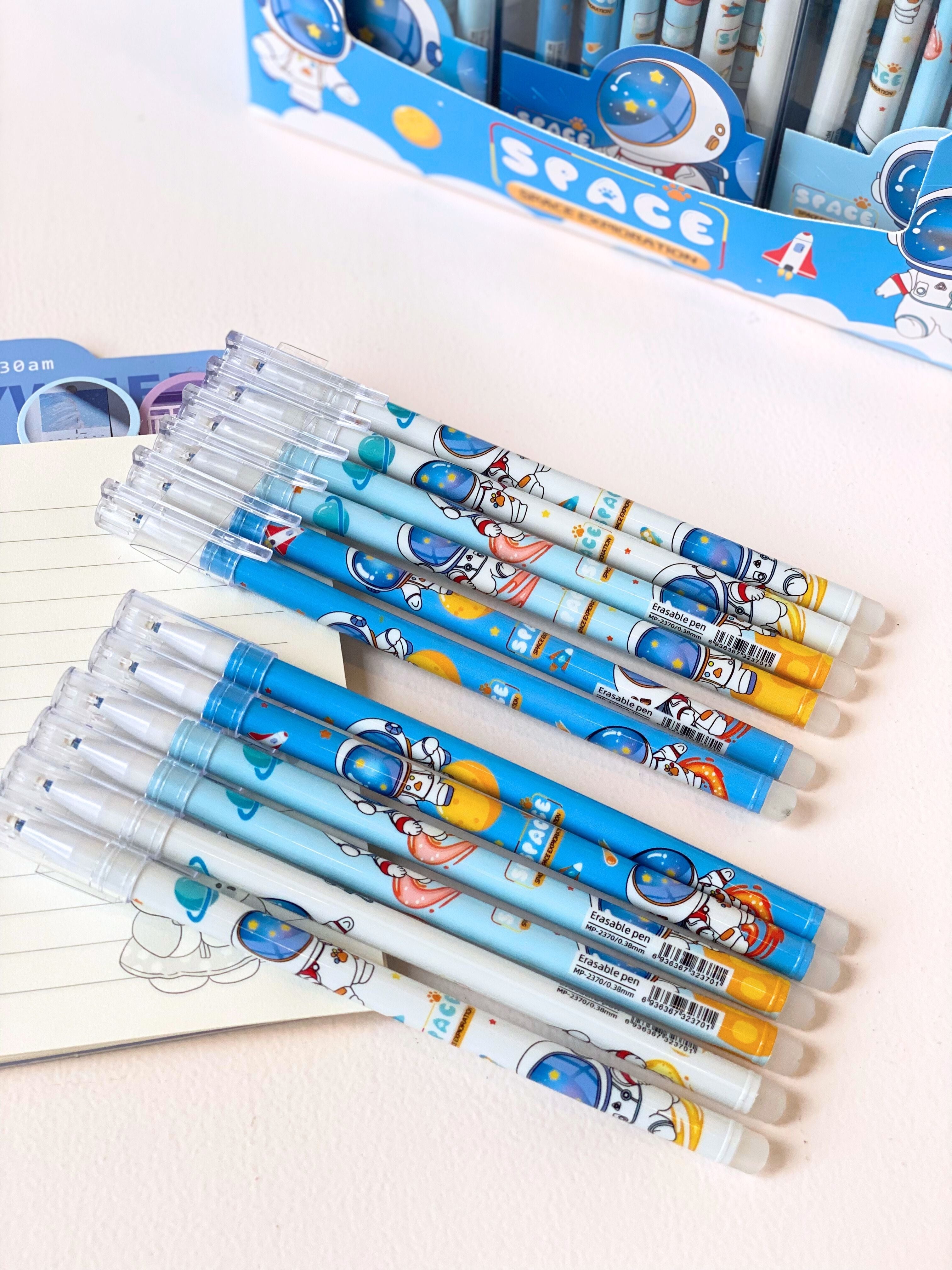 Space Exploration Erasable Gel Pen Set of 12– Cute Astronaut Design | Smooth Writing, Heat-Erase Ink
